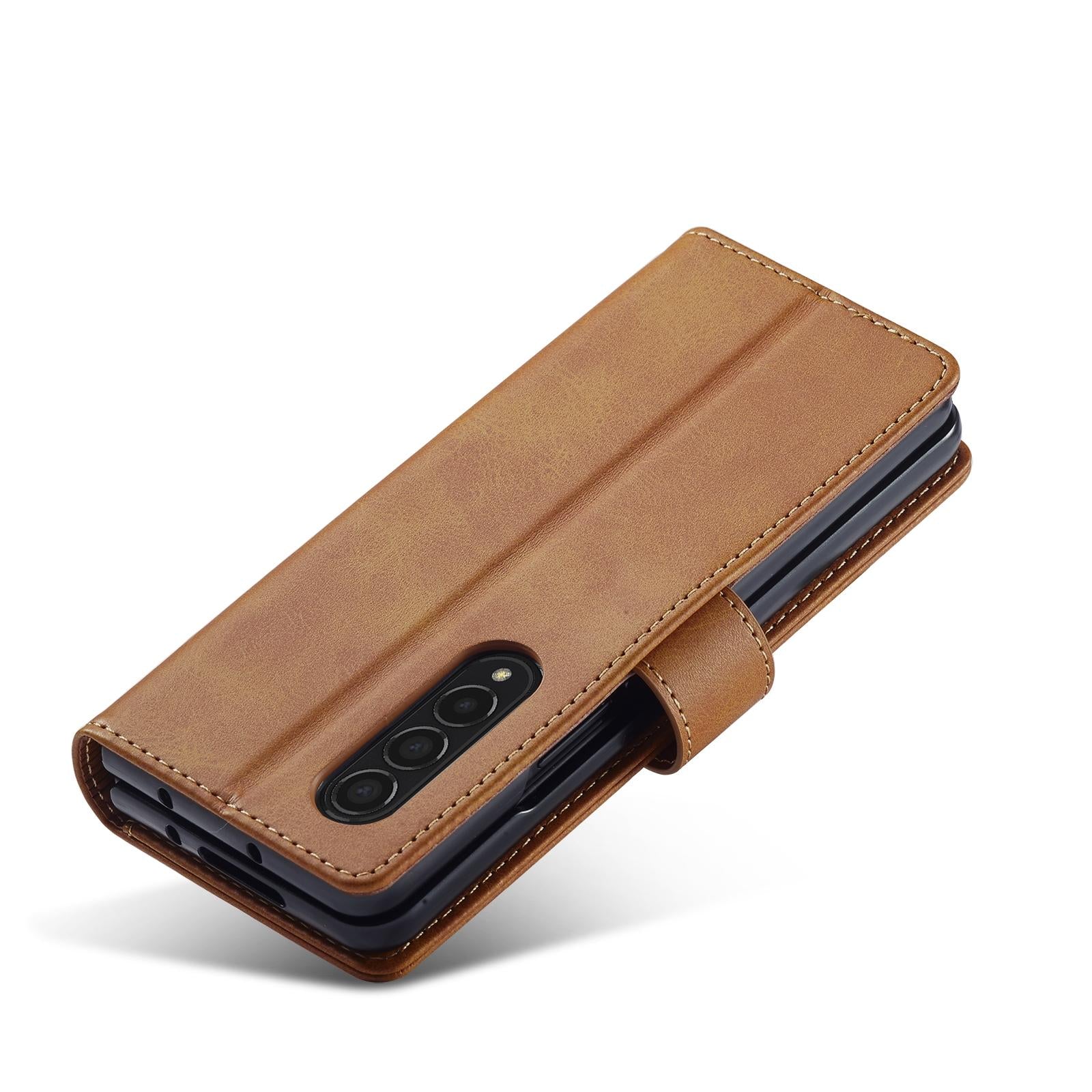 For Samsung Galaxy Z Fold4 5G Calf Leather Phone Case - Grey 14
