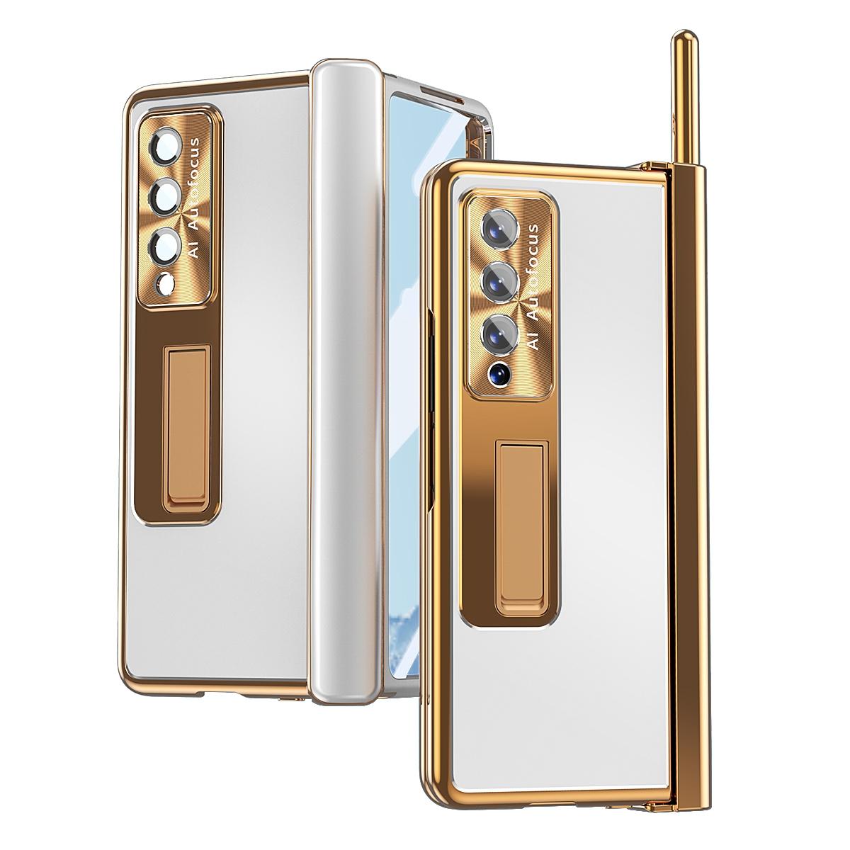For Samsung Galaxy Z Fold4 5G Shockproof Aluminum Double Hinge Case - Silver Gold