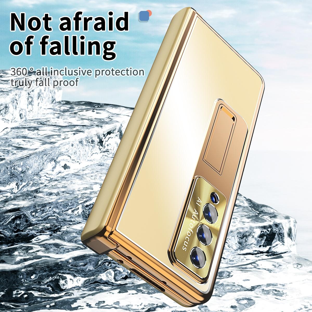 For Samsung Galaxy Z Fold4 5G Shockproof Aluminum Double Hinge Case - Silver Gold 12