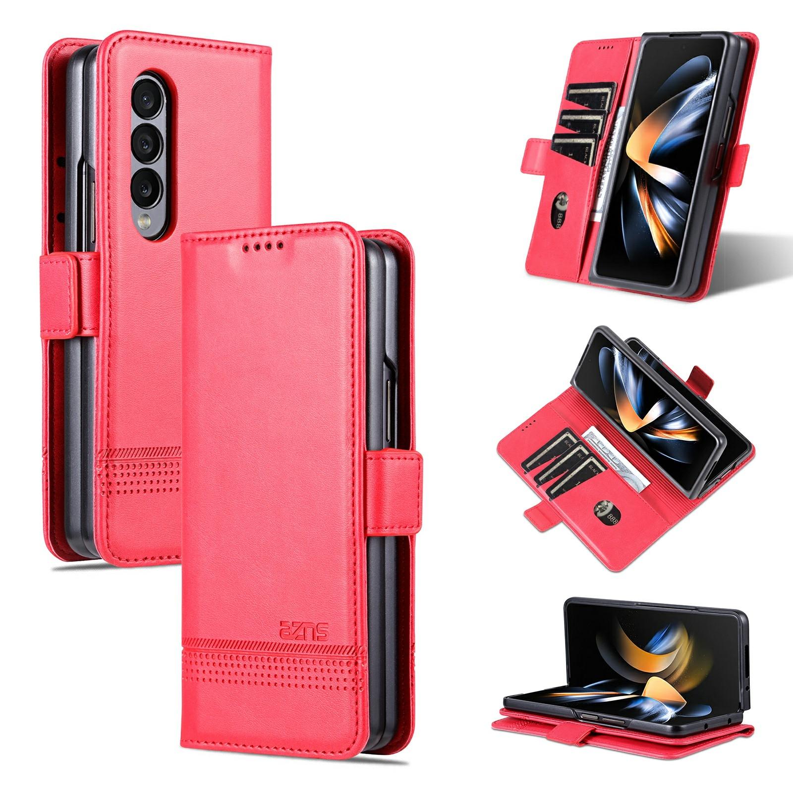 For Samsung Galaxy Z Fold4 5G Leather Magnetic Phone Case - Calf Texture - Light Brown 13