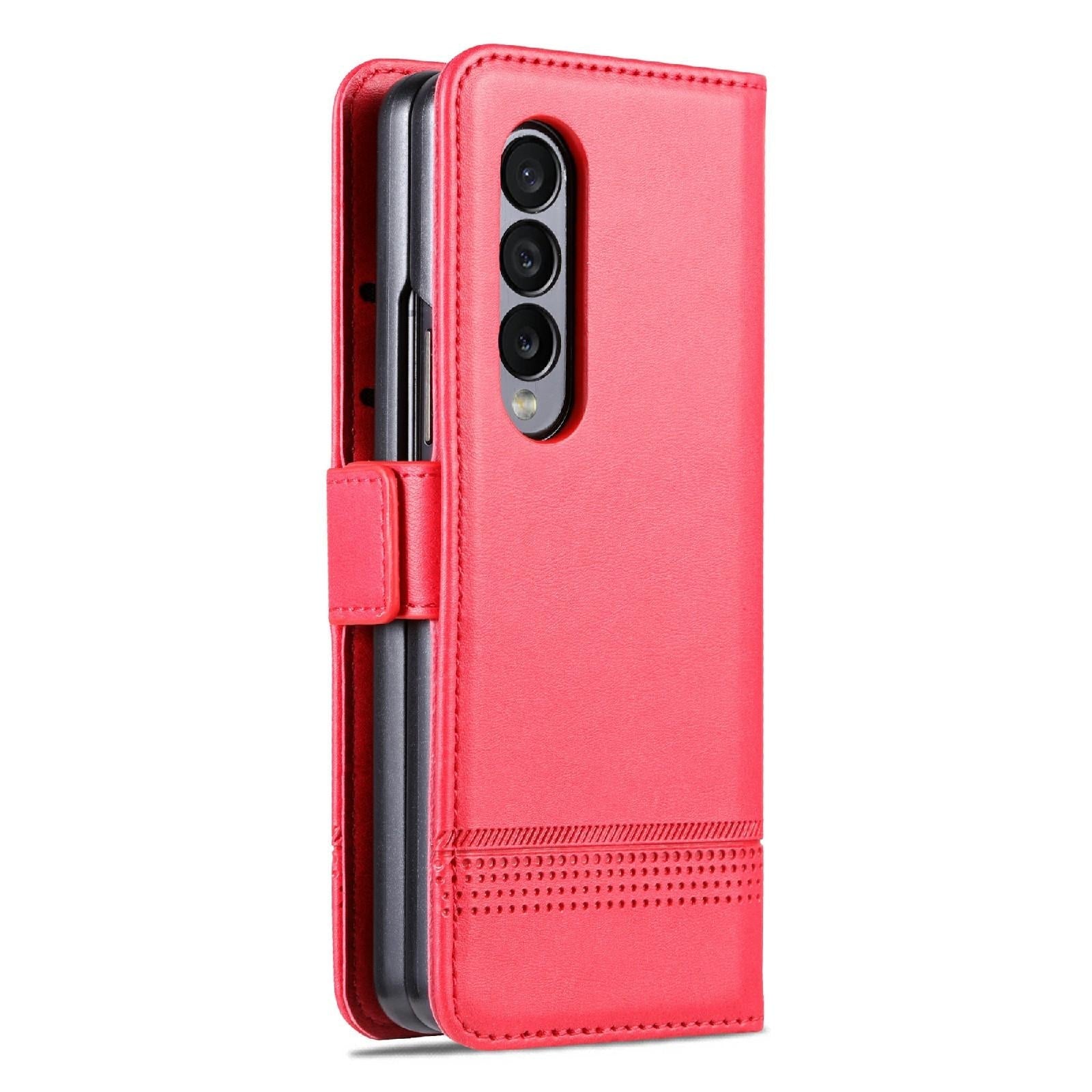 For Samsung Galaxy Z Fold4 5G Leather Magnetic Phone Case - Calf Texture - Light Brown 15