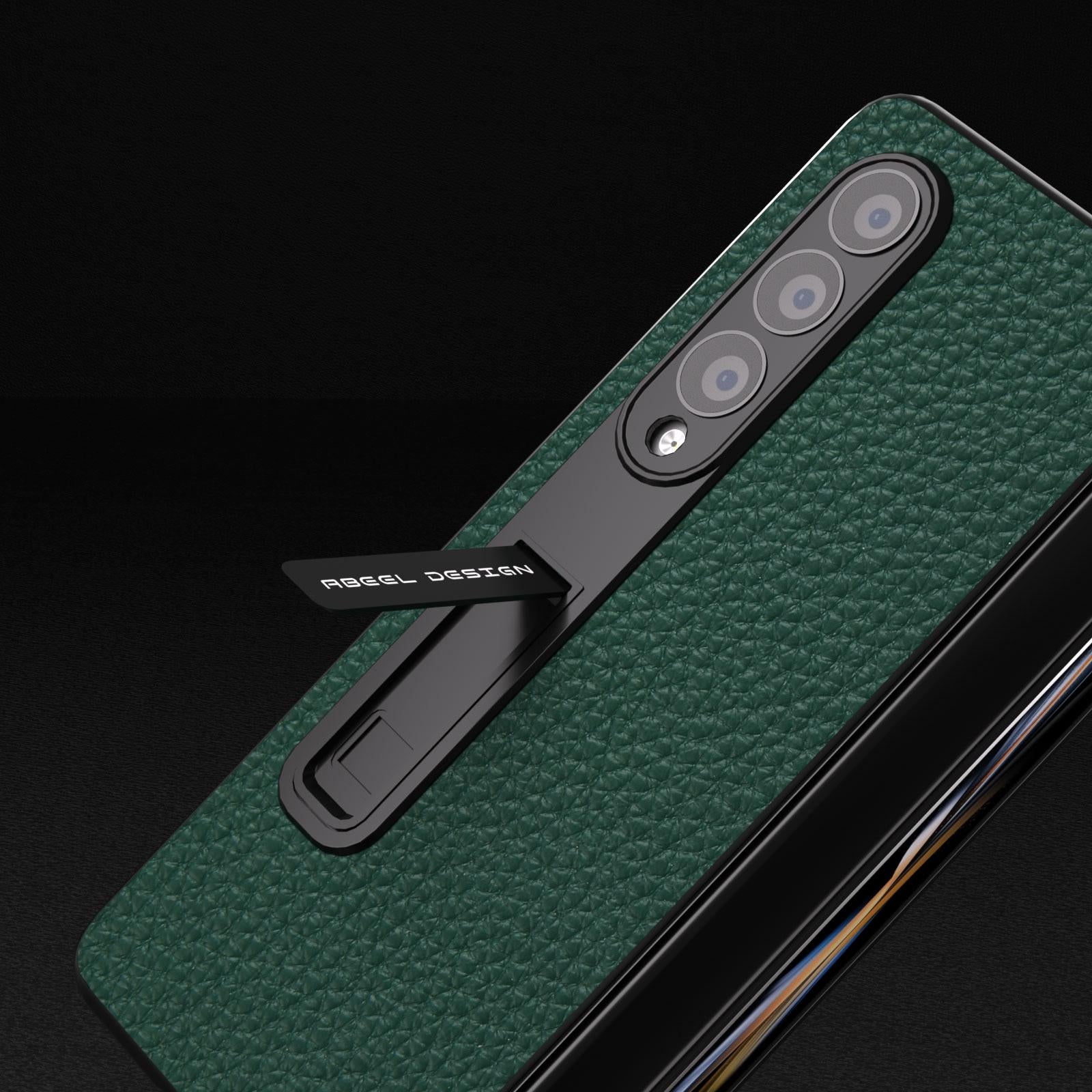 For Samsung Galaxy Z Fold4 5G Leather Phone Case With Holder - Litchi Texture - Grey 5