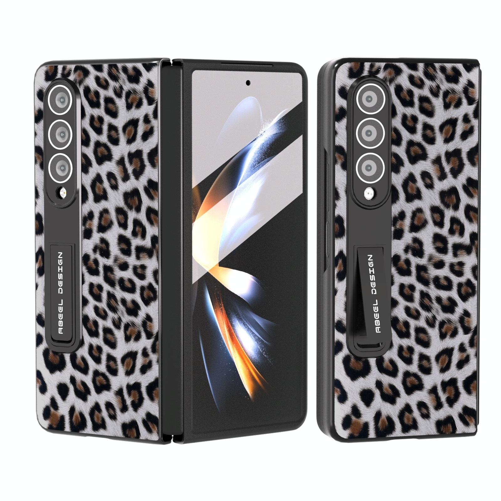 For Samsung Galaxy Z Fold4 5G Leopard Print Phone Case With Holder - Champagne Gold 7