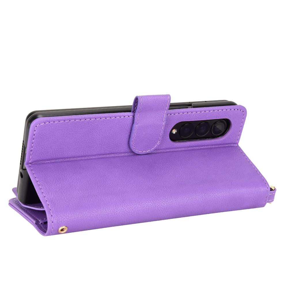 For Samsung Galaxy z Fold4 5G Zipper Leather Phone Case with Litchi Texture - Purple 11