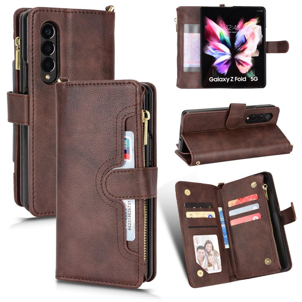 For Samsung Galaxy z Fold4 5G Zipper Leather Phone Case with Litchi Texture - Purple 15