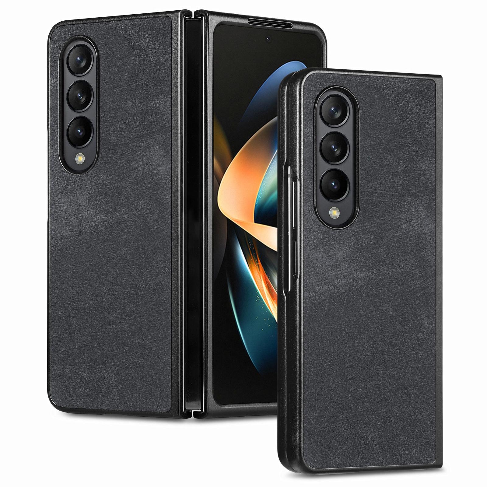 For Samsung Galaxy Z Fold4 5G Pu Back Cover - Solid Colour - Blue 6