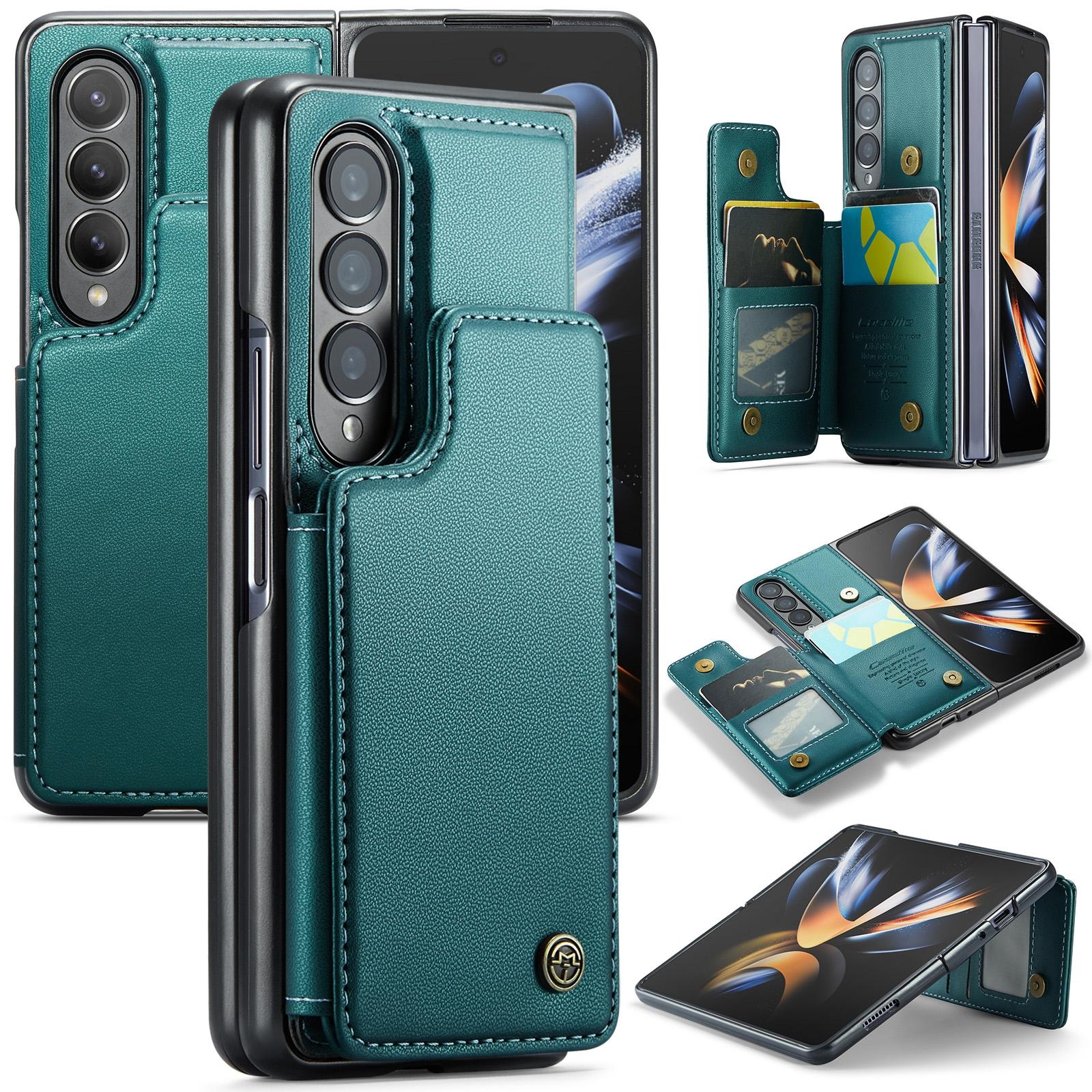 For Samsung Galaxy Z Fold4 5G Leather Rfid Phone Case - Blue Green