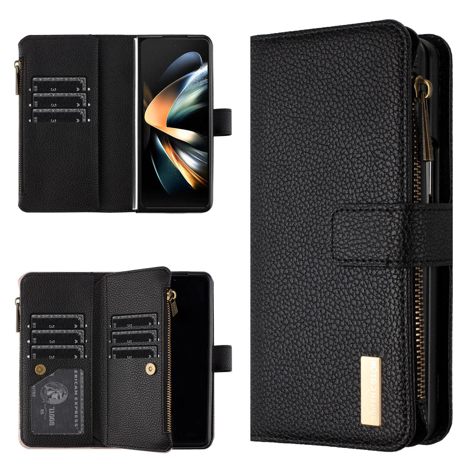 For Samsung Galaxy Z Fold4 5G Litchi Texture Zip Wallet - Gold 8