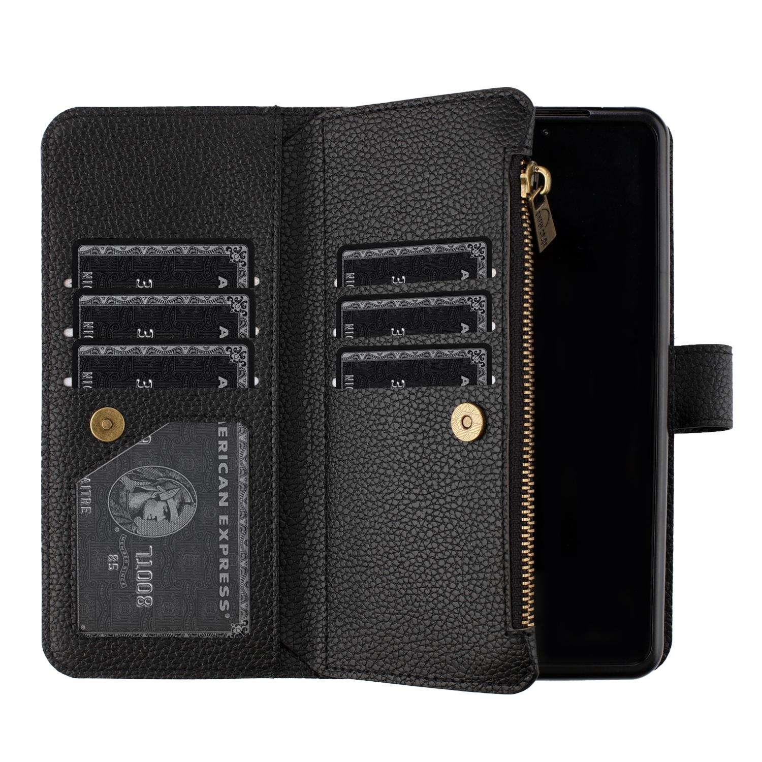 For Samsung Galaxy Z Fold4 5G Litchi Texture Zip Wallet - Gold 12