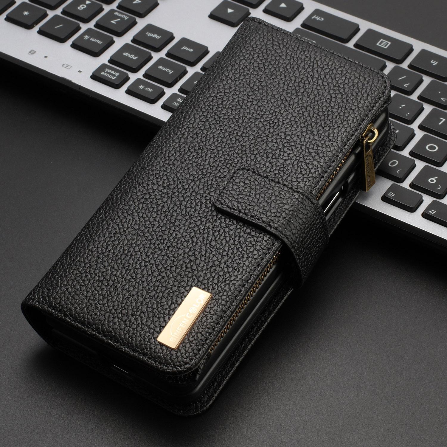 For Samsung Galaxy Z Fold4 5G Litchi Texture Zip Wallet - Gold 13