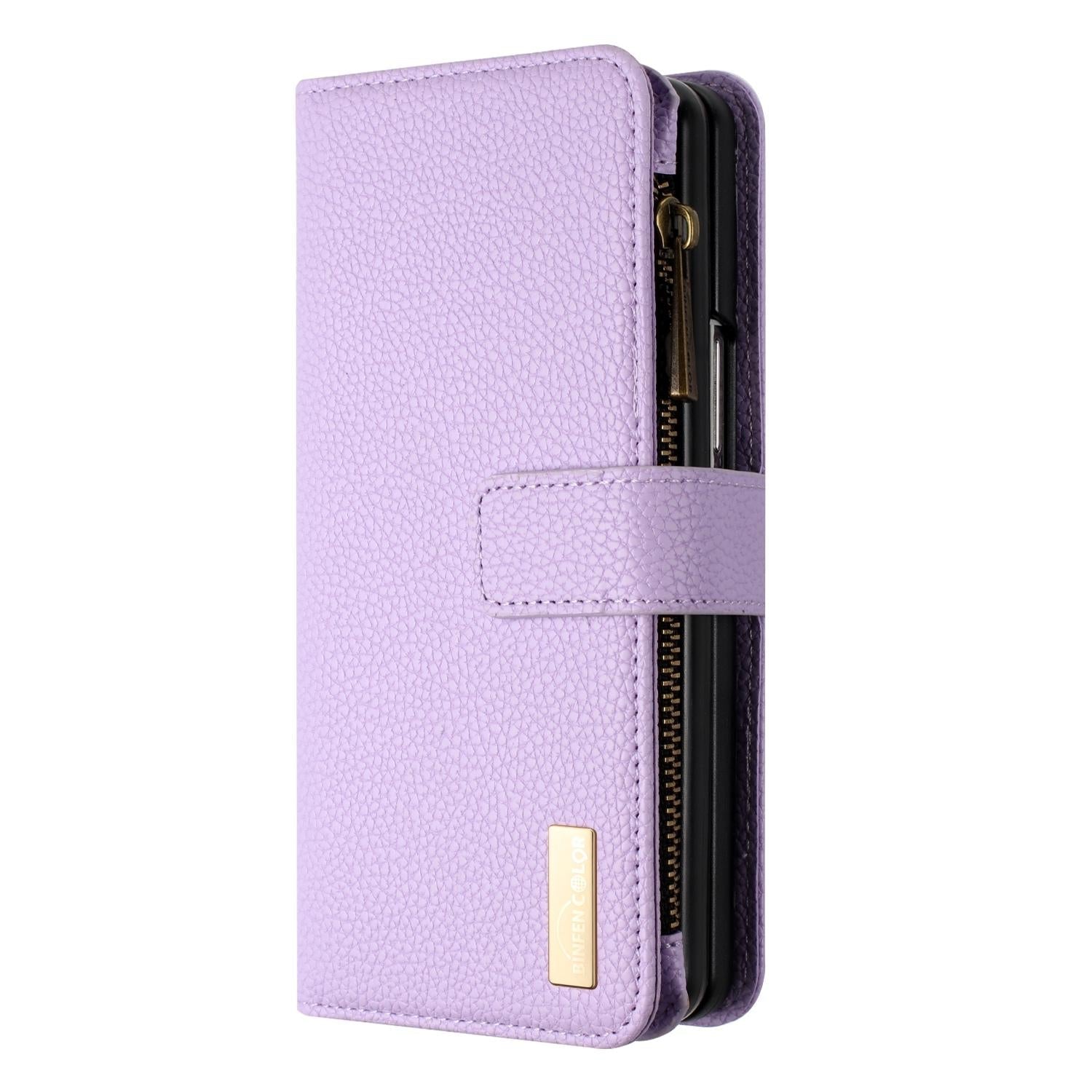 For Samsung Galaxy Z Fold4 5G Litchi Texture Zip Wallet - Gold 15