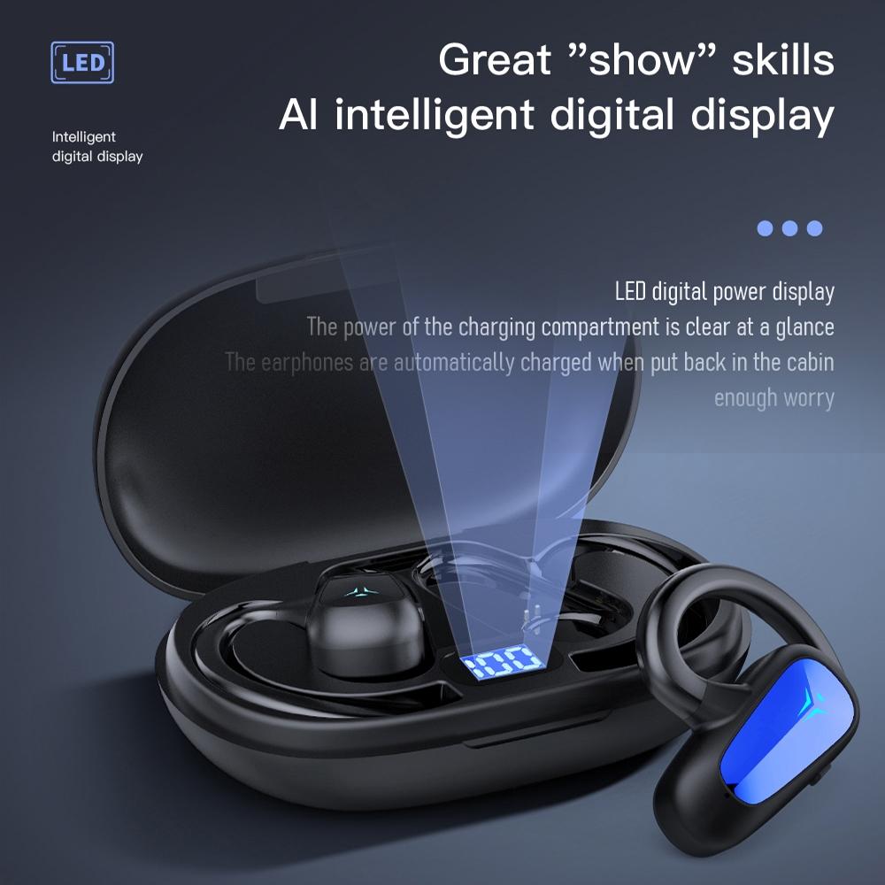 Digital Display Bluetooth Earphones - Bone Conduction Stereo - Blue 4