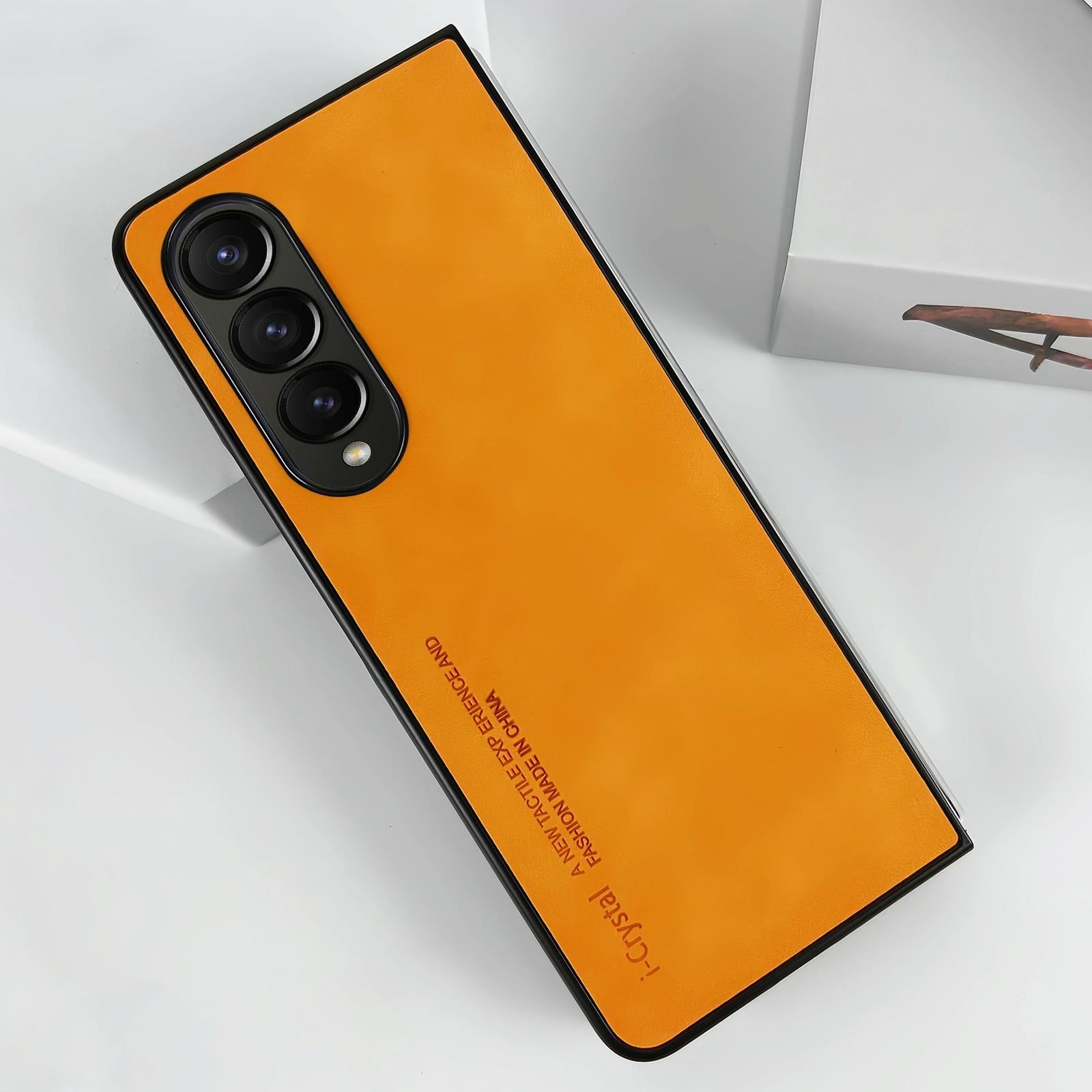 For Samsung Galaxy Z Fold4 5G Crystal Leather Foldable Case - Orange