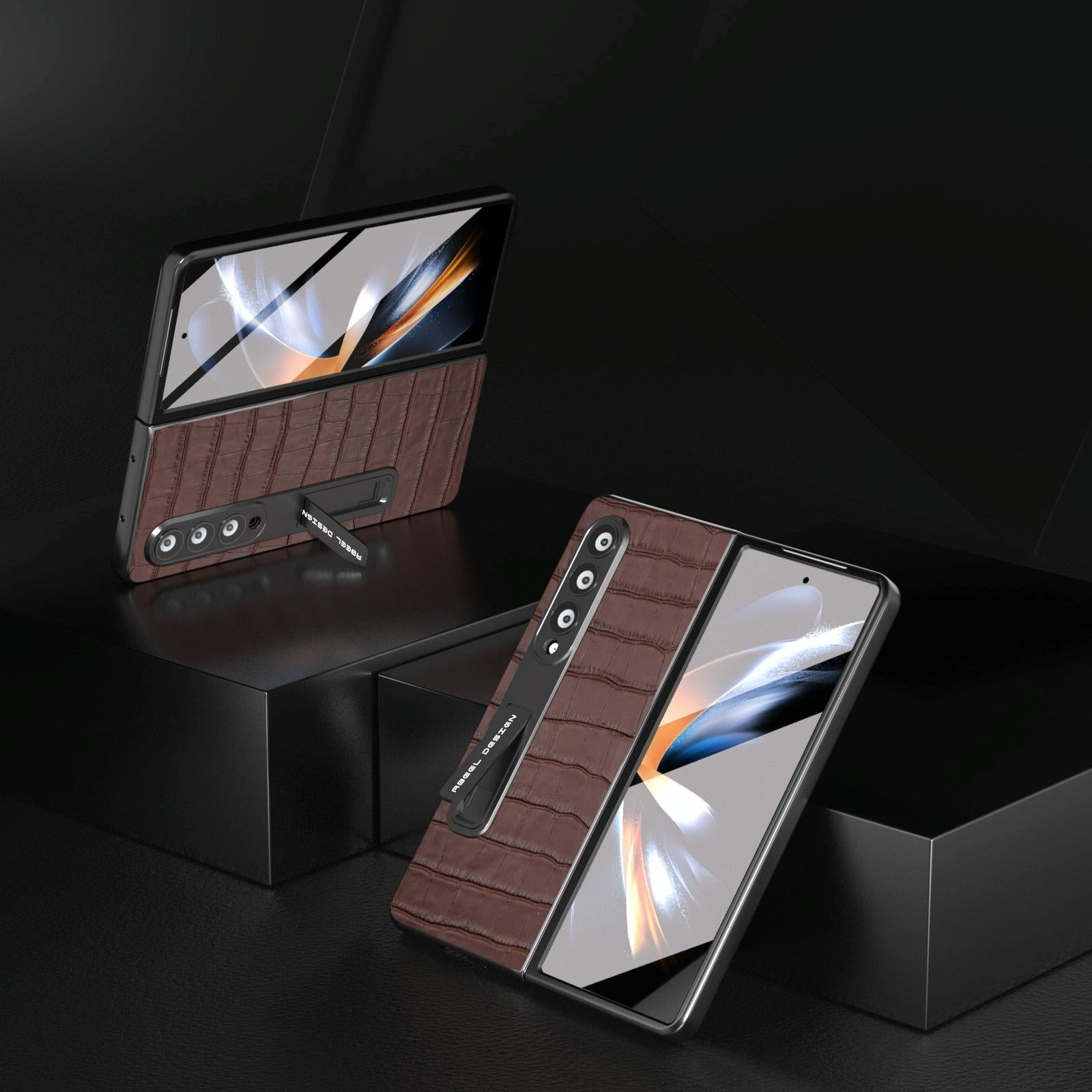 For Samsung Galaxy Z Fold4 5G Premium Leather Phone Case - Crocodile Texture - Black 9