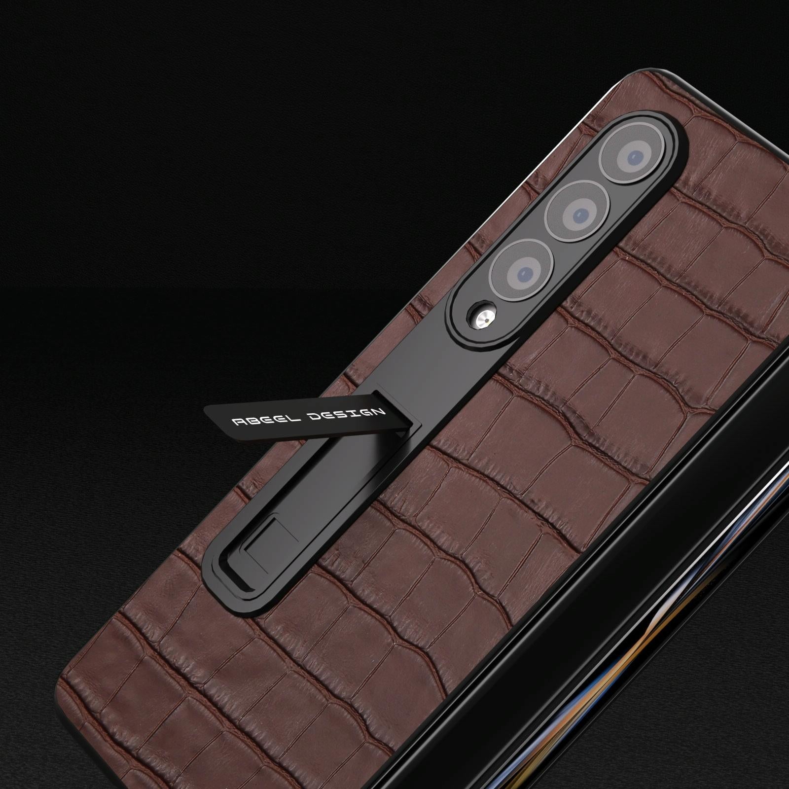 For Samsung Galaxy Z Fold4 5G Premium Leather Phone Case - Crocodile Texture - Black 10