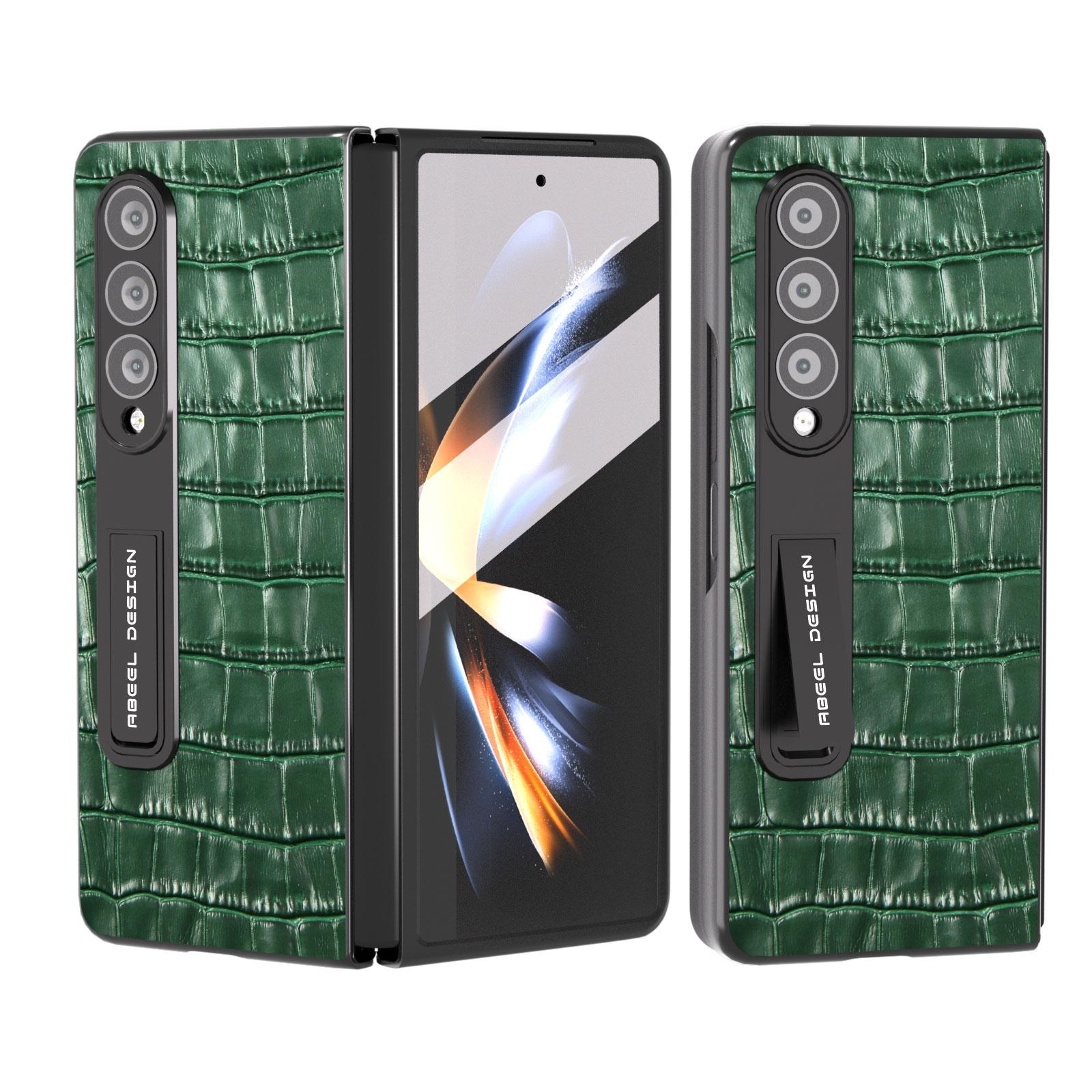 For Samsung Galaxy Z Fold4 5G Premium Leather Phone Case - Crocodile Texture - Black 13