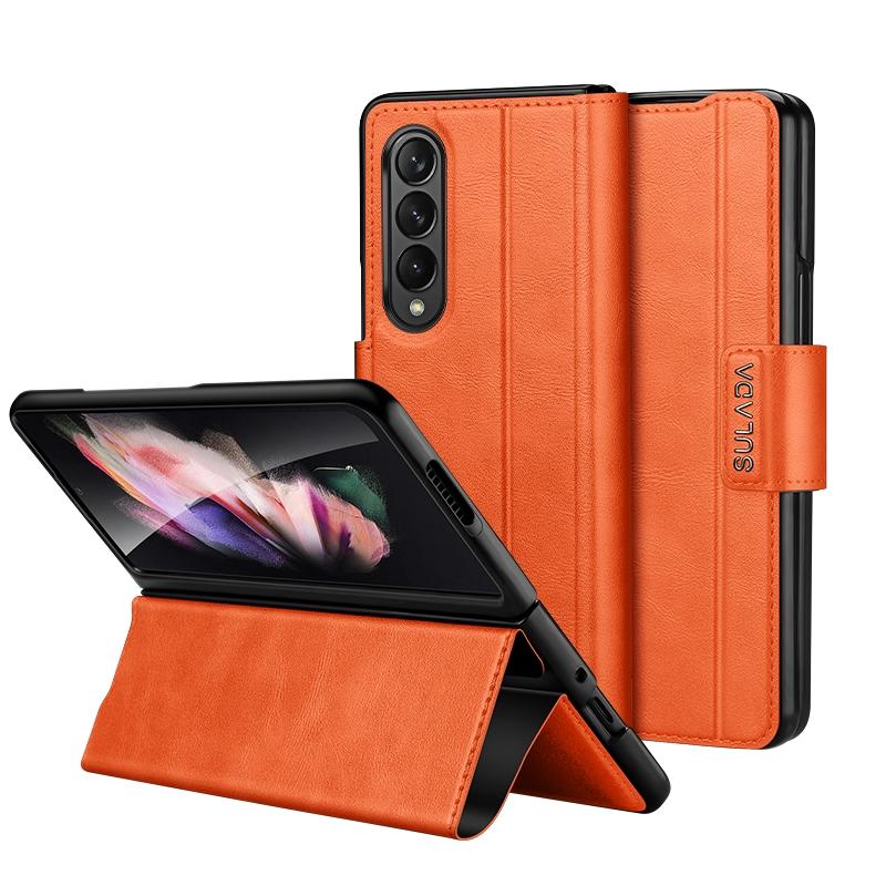 For Samsung Galaxy z Fold4 5G Magnetic Snap Leather Flip Case - All-inclusive - Brown 9
