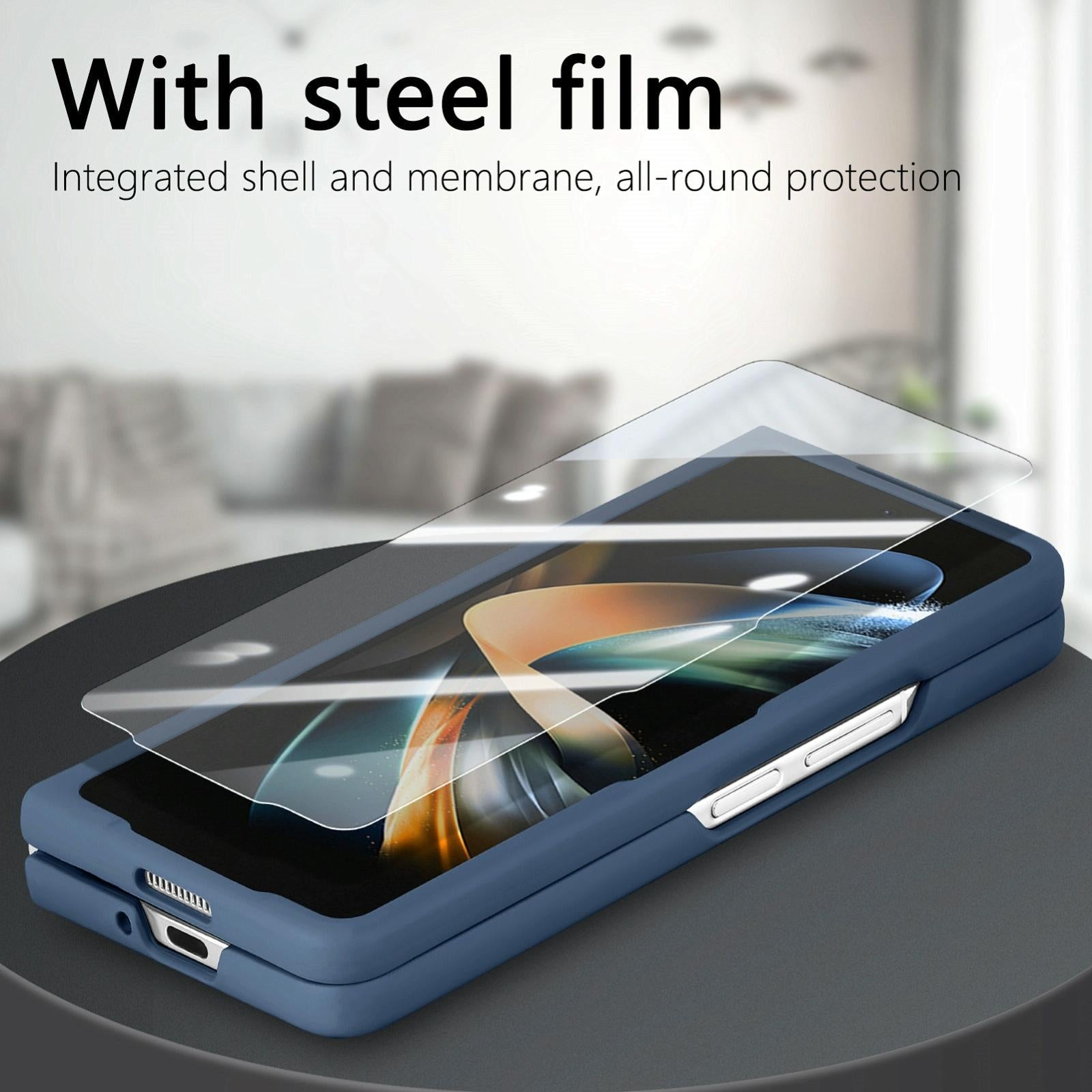 For Samsung Galaxy Z Fold4 5G Vintage Leather Fold Case - Blue 4