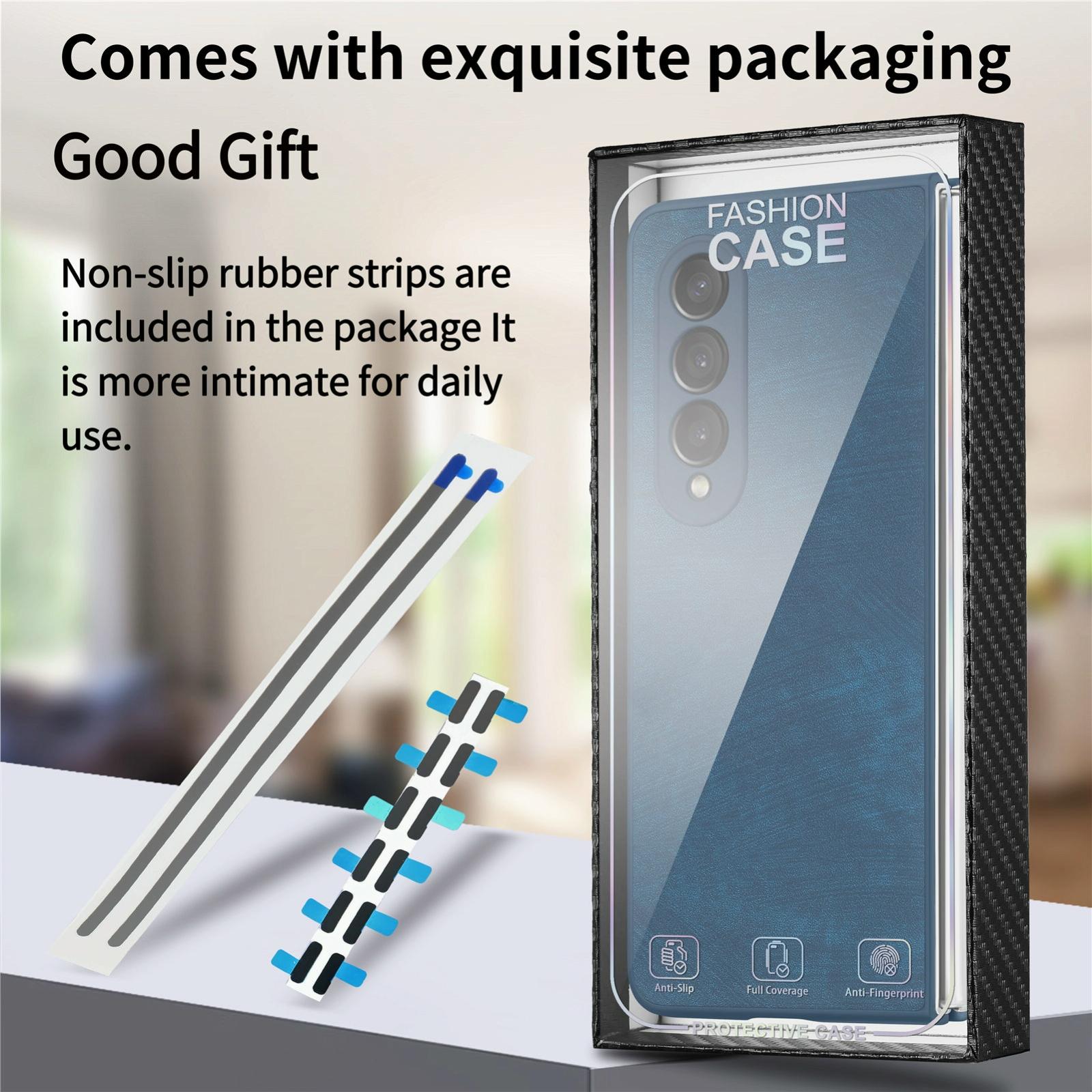 For Samsung Galaxy Z Fold4 5G Vintage Leather Fold Case - Blue 5