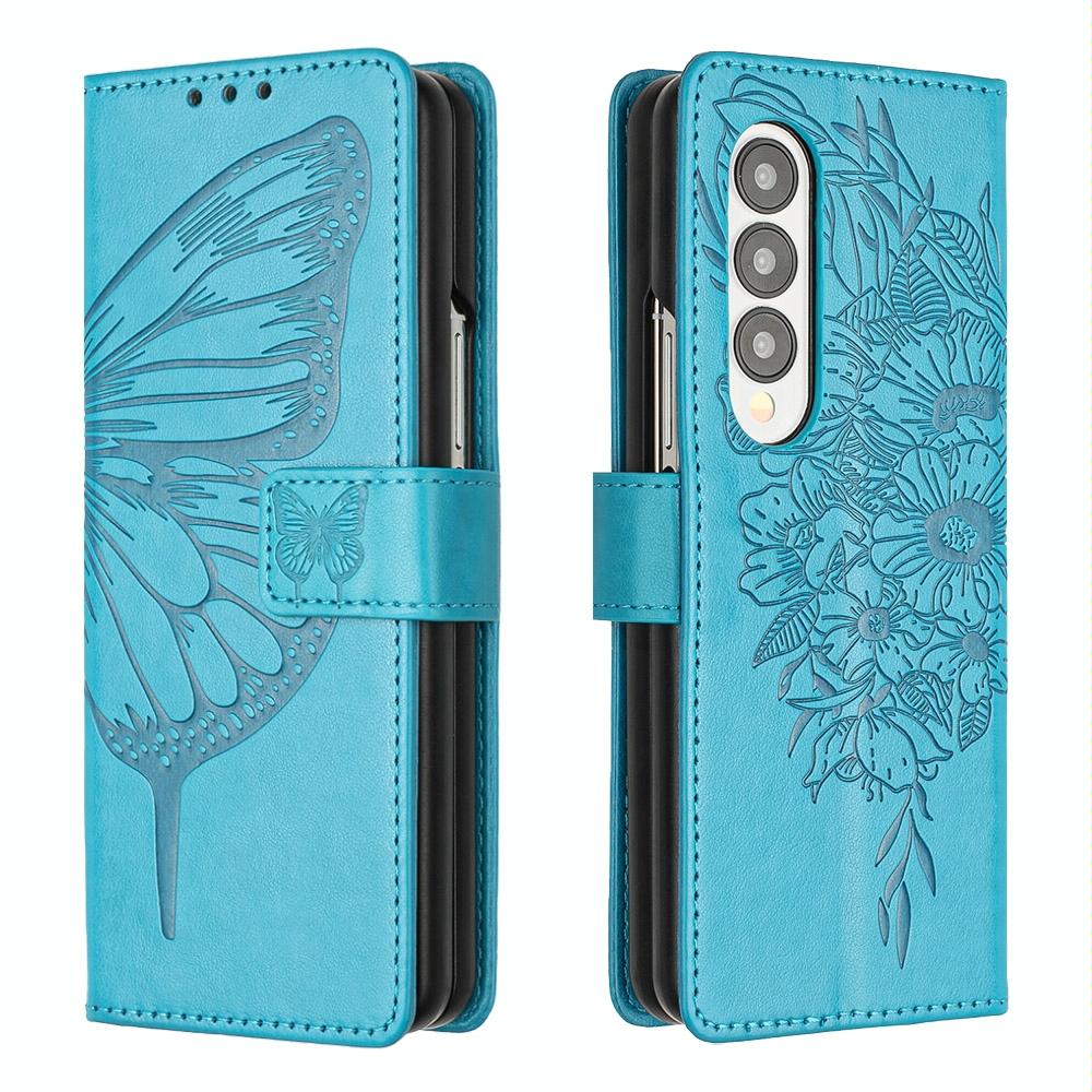 For Samsung Galaxy z Fold4 5G Butterfly Embossed Leather Phone Case - Black