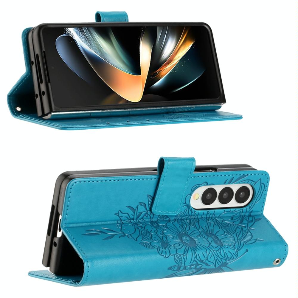For Samsung Galaxy z Fold4 5G Butterfly Embossed Leather Phone Case - Black 4