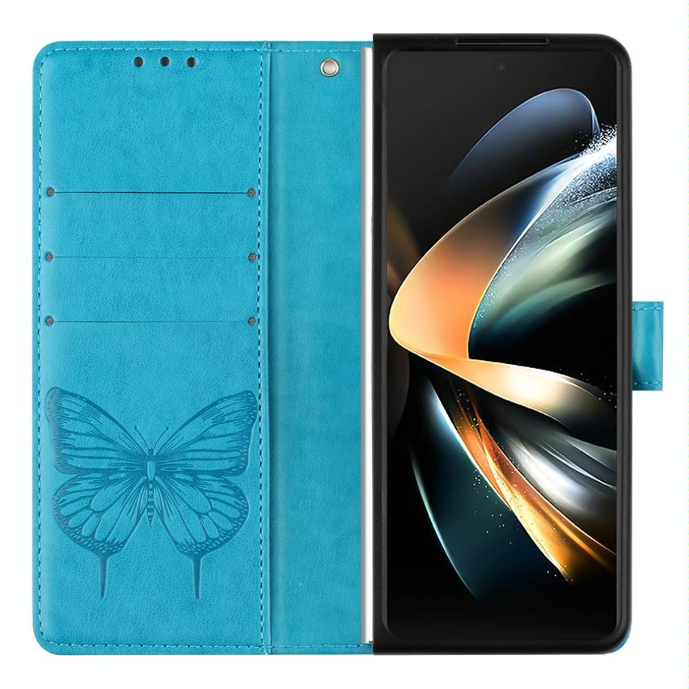 For Samsung Galaxy z Fold4 5G Butterfly Embossed Leather Phone Case - Black 5