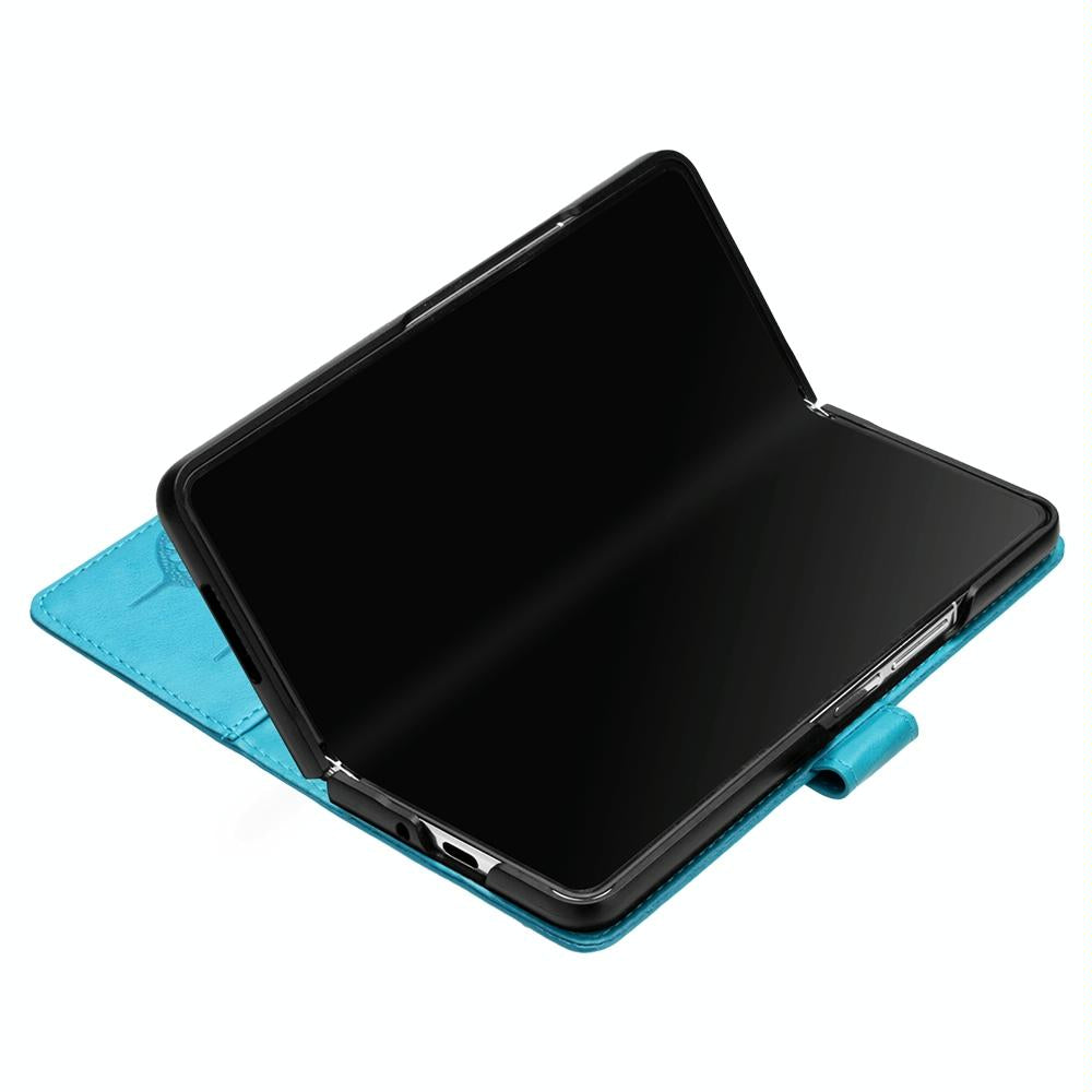 For Samsung Galaxy z Fold4 5G Butterfly Embossed Leather Phone Case - Black 6