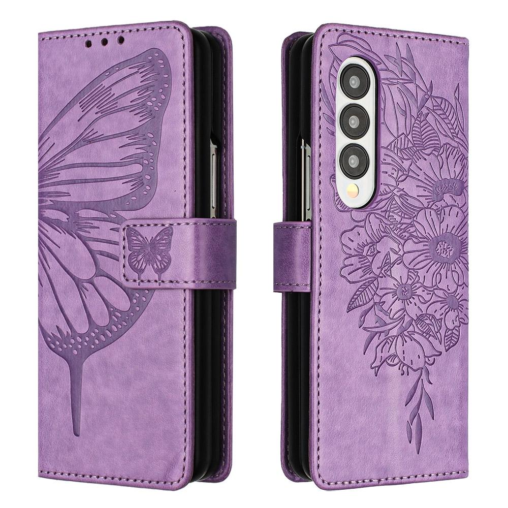 For Samsung Galaxy z Fold4 5G Butterfly Embossed Leather Phone Case - Black 7