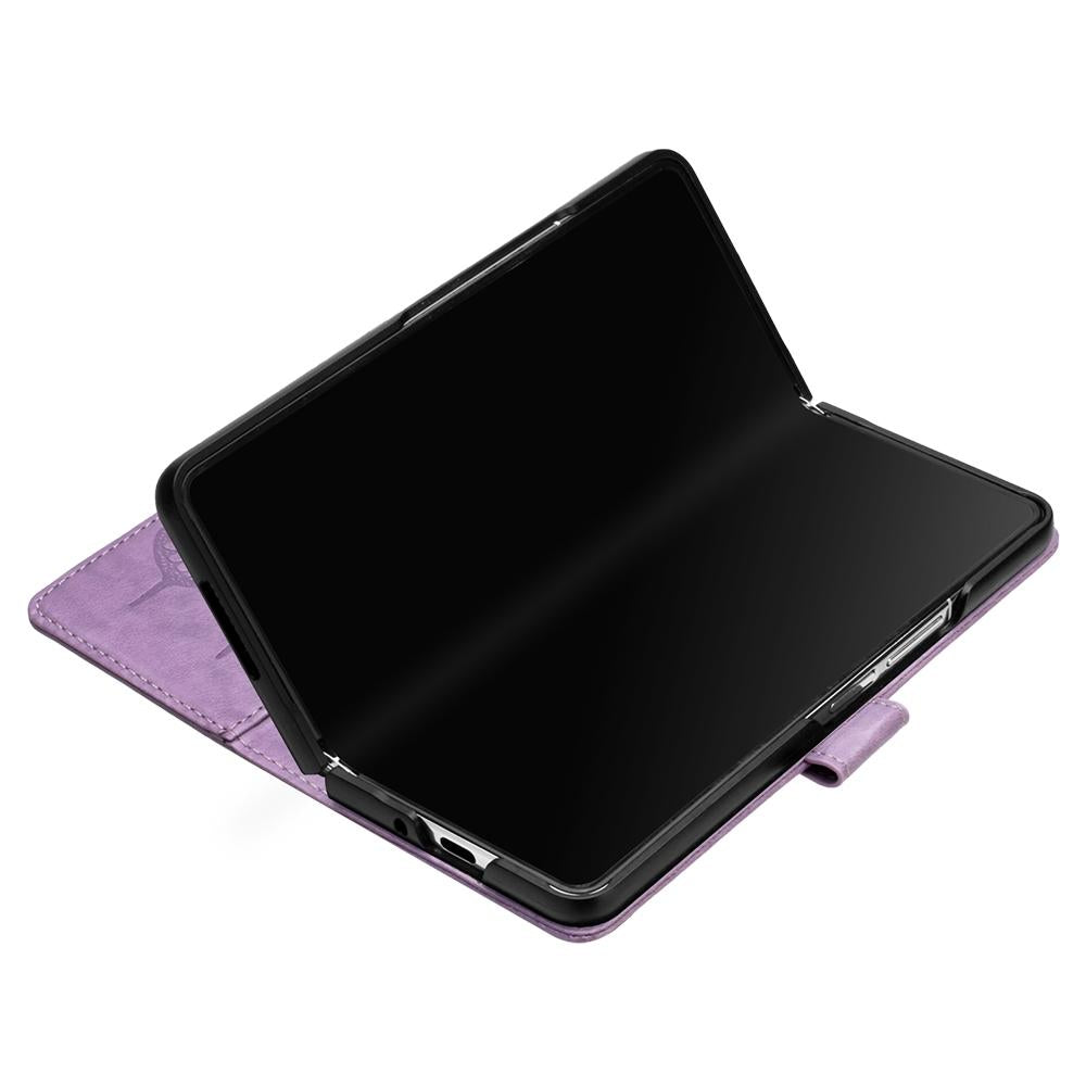 For Samsung Galaxy z Fold4 5G Butterfly Embossed Leather Phone Case - Black 12
