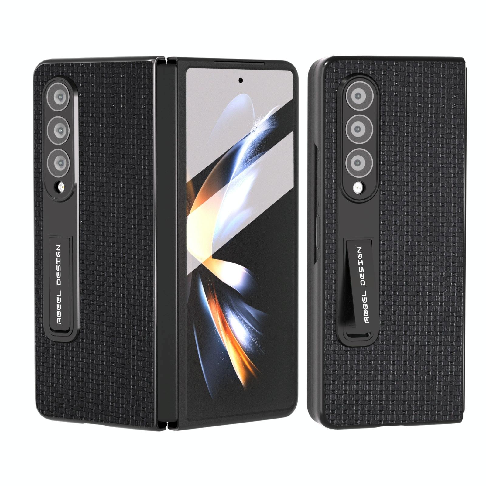 For Samsung Galaxy Z Fold4 5G Premium Leather Phone Case With Holder - Luxury Design - Black