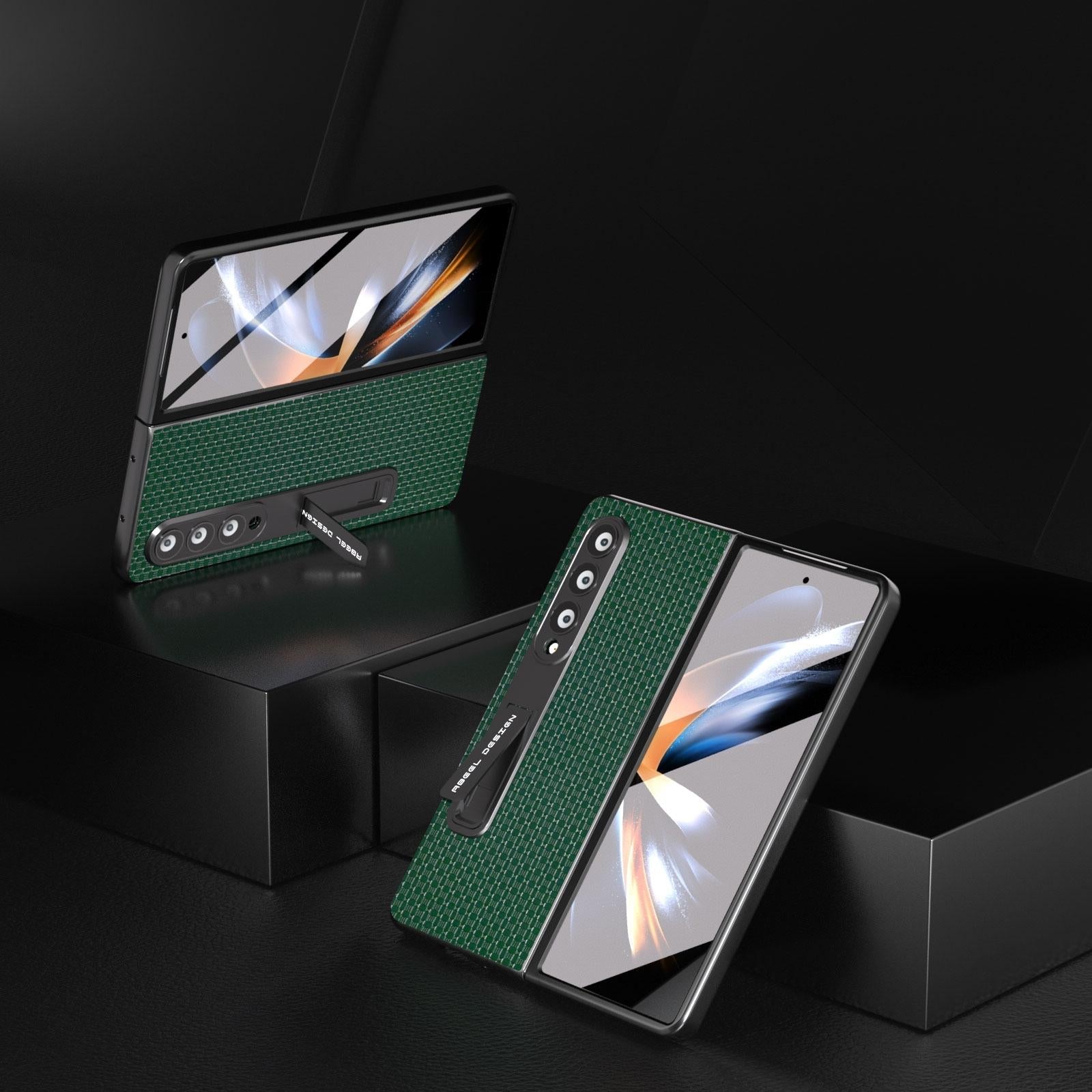 For Samsung Galaxy Z Fold4 5G Premium Leather Phone Case With Holder - Luxury Design - Black 4