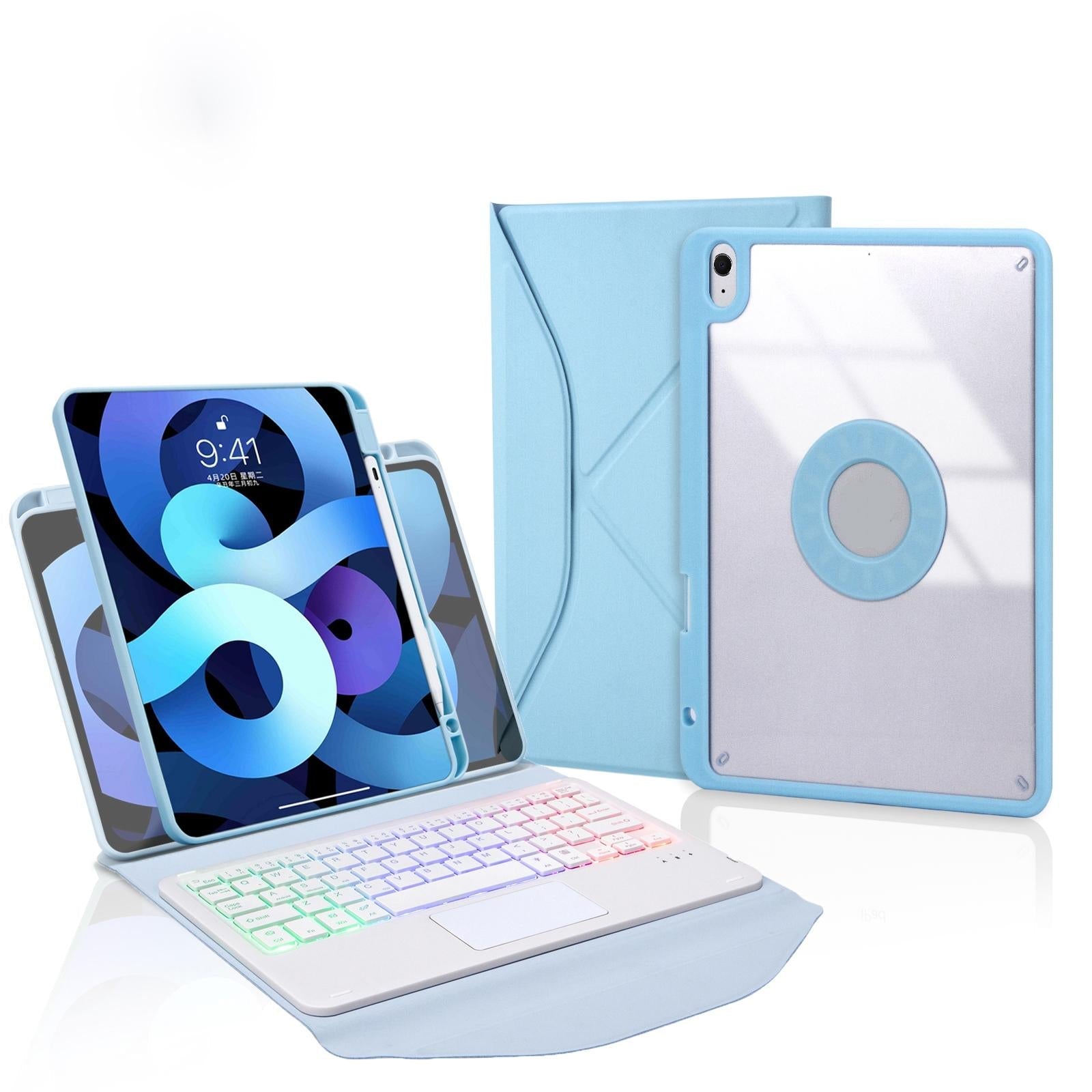 Bluetooth Keyboard Leather Case For Ipad Air 10.9 With Touchpad And Pen Slot Backlit - Sky Blue 7
