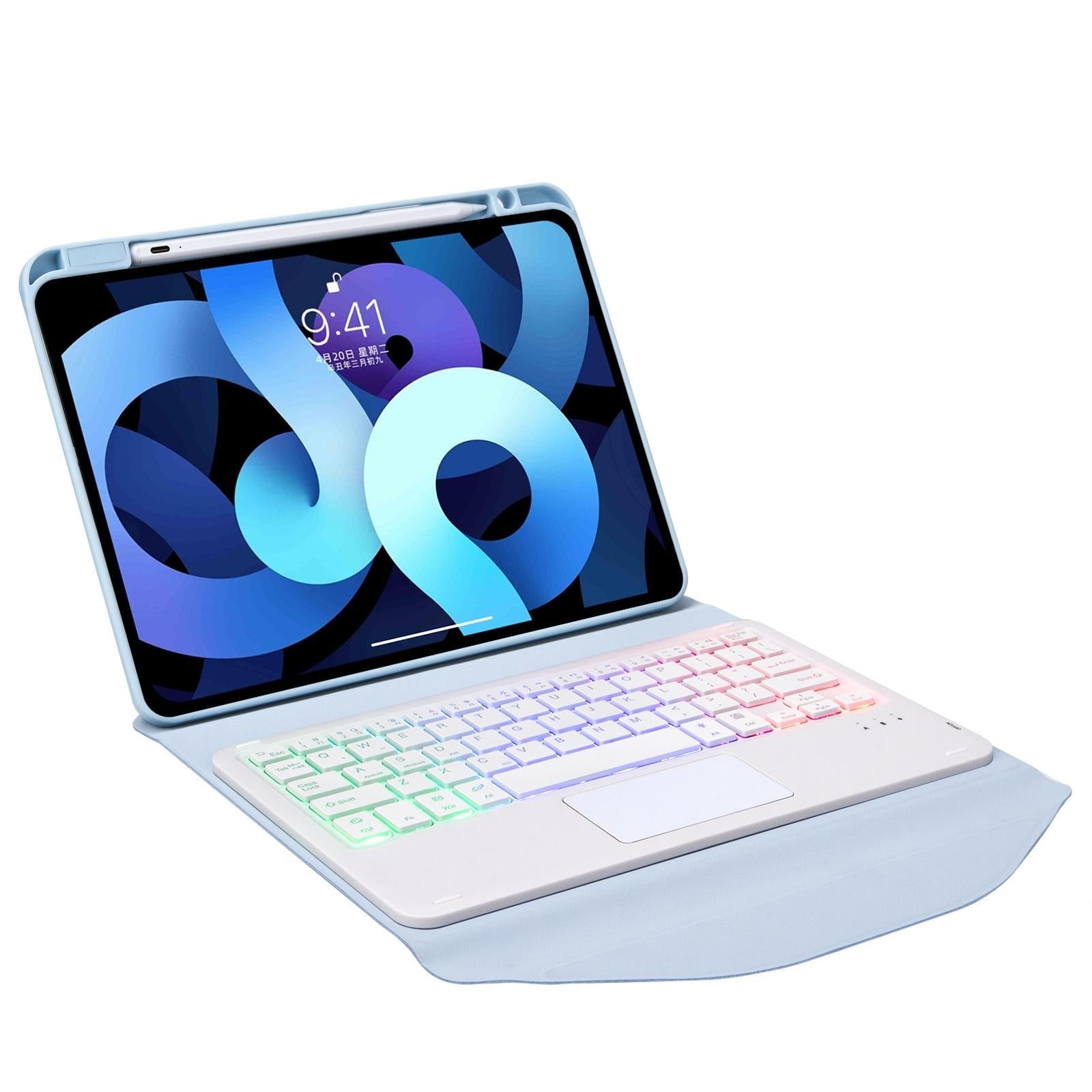 Bluetooth Keyboard Leather Case For Ipad Air 10.9 With Touchpad And Pen Slot Backlit - Sky Blue 9