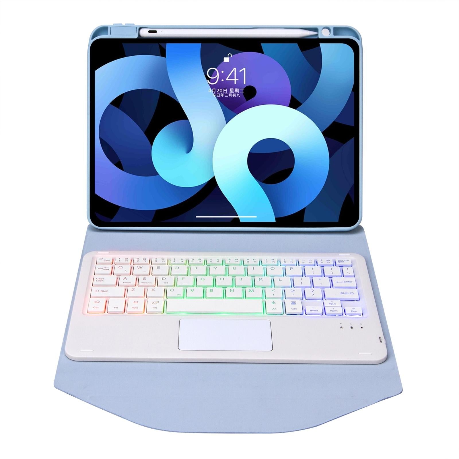 Bluetooth Keyboard Leather Case For Ipad Air 10.9 With Touchpad And Pen Slot Backlit - Sky Blue 10