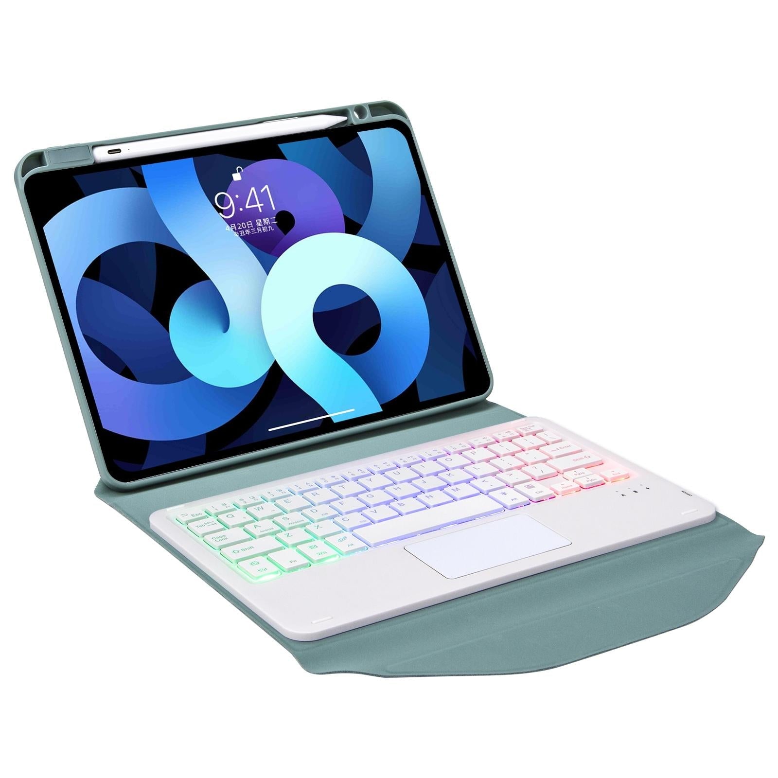 Bluetooth Keyboard Leather Case For Ipad Air 10.9 With Touchpad And Pen Slot Backlit - Sky Blue 14