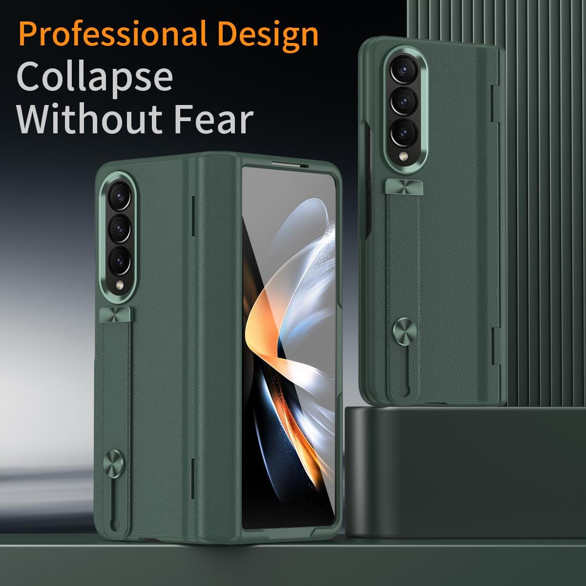 For Samsung Galaxy Z Fold4 5G Leather Wristband Phone Case - Green 3