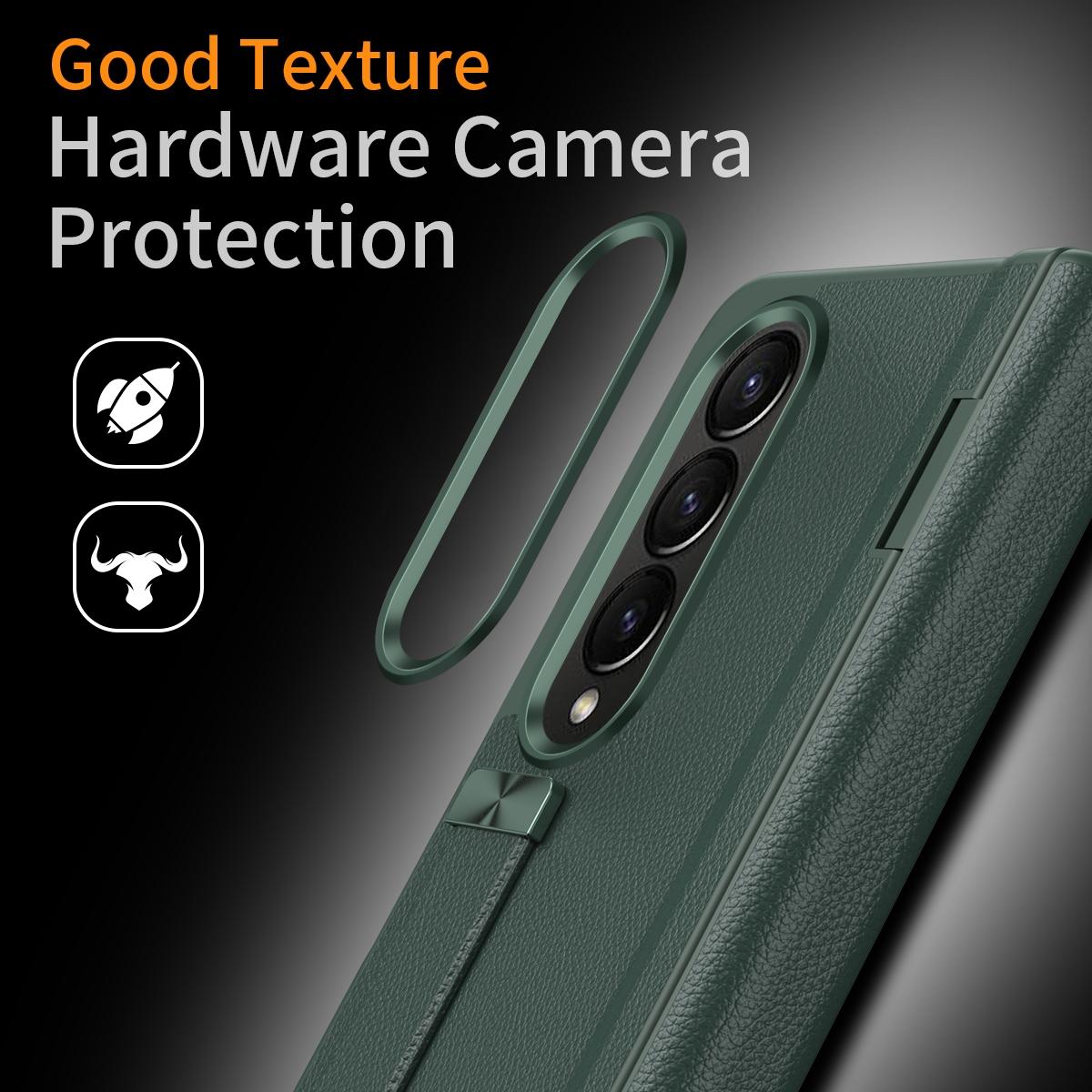 For Samsung Galaxy Z Fold4 5G Leather Wristband Phone Case - Green 4