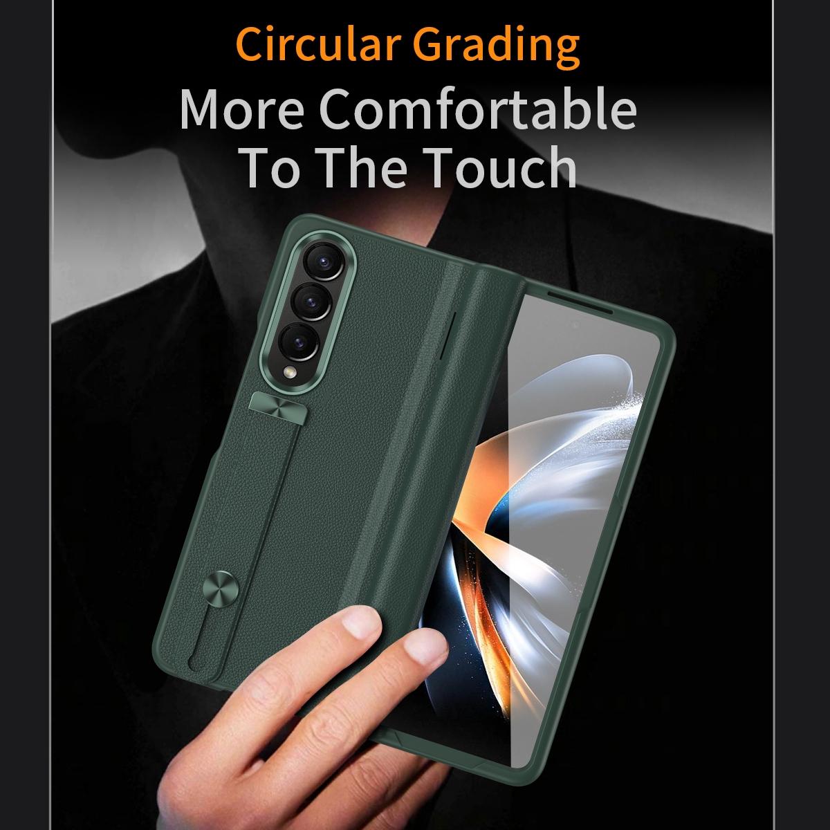 For Samsung Galaxy Z Fold4 5G Leather Wristband Phone Case - Green 5