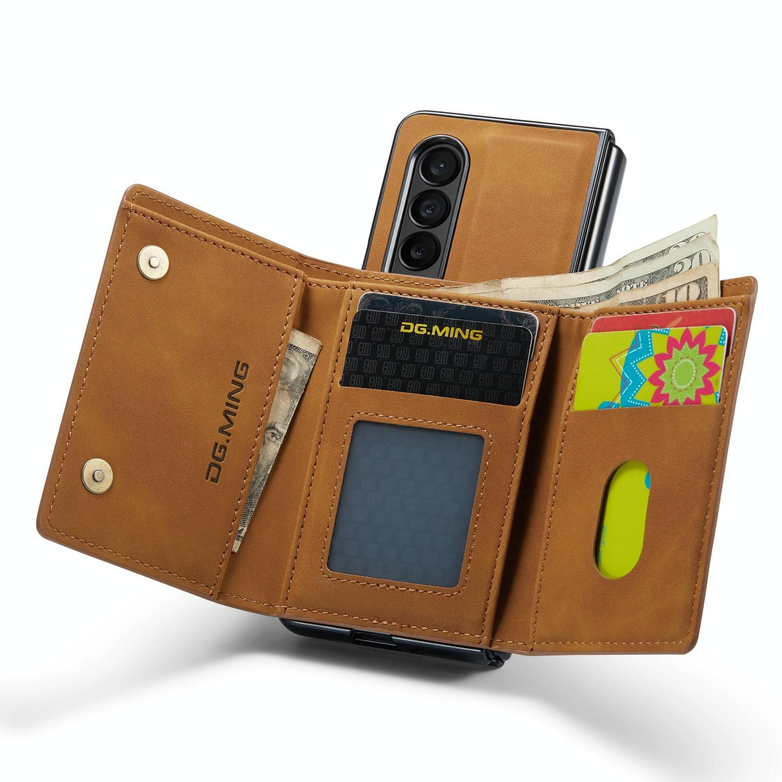 For Samsung Galaxy Z Fold4 5G Wallet Case - 3 Fold Multi Card Holder - Brown 7