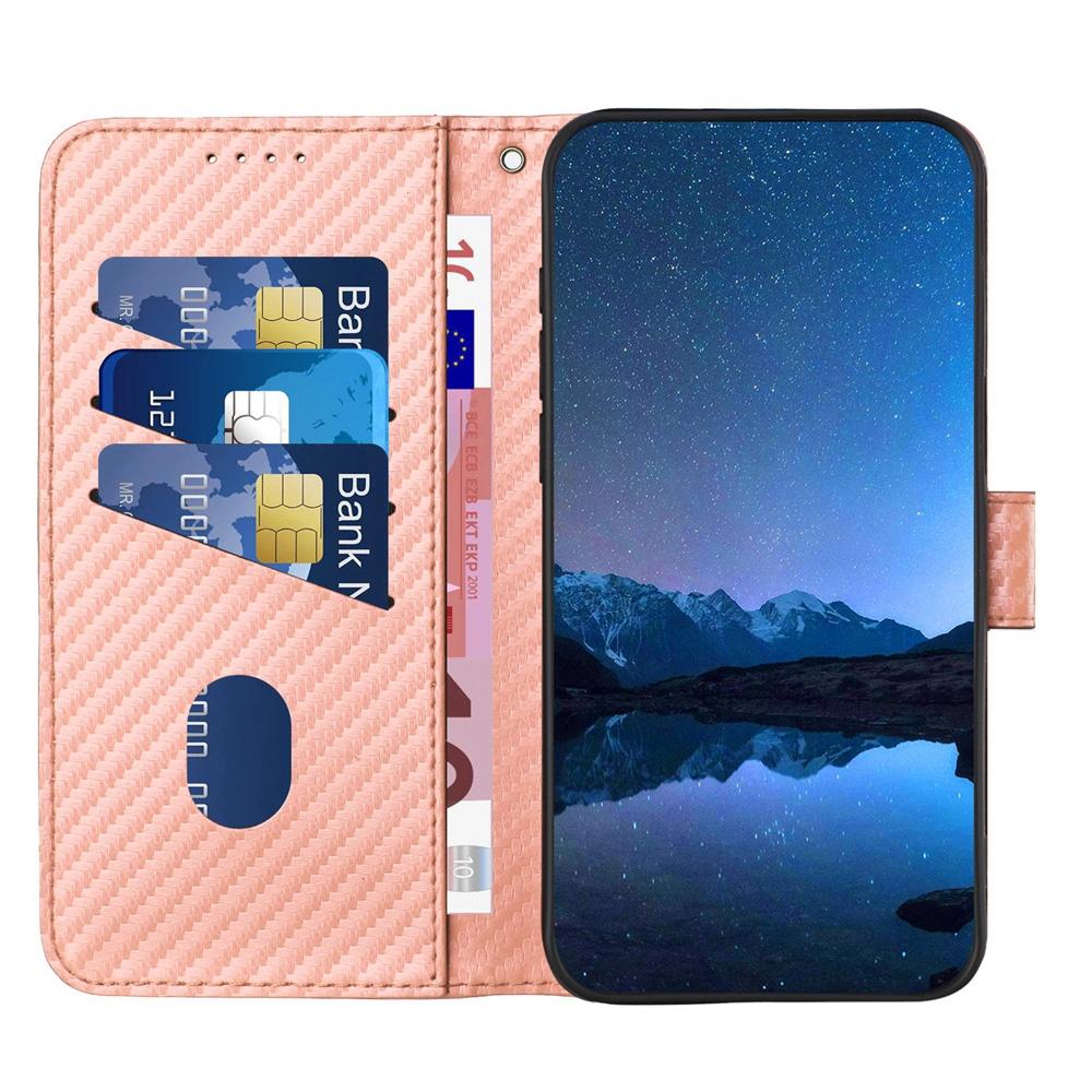 For Samsung Galaxy Z Fold4 5G Carbon Fiber Leather Phone Case With Lanyard - Coffee 7