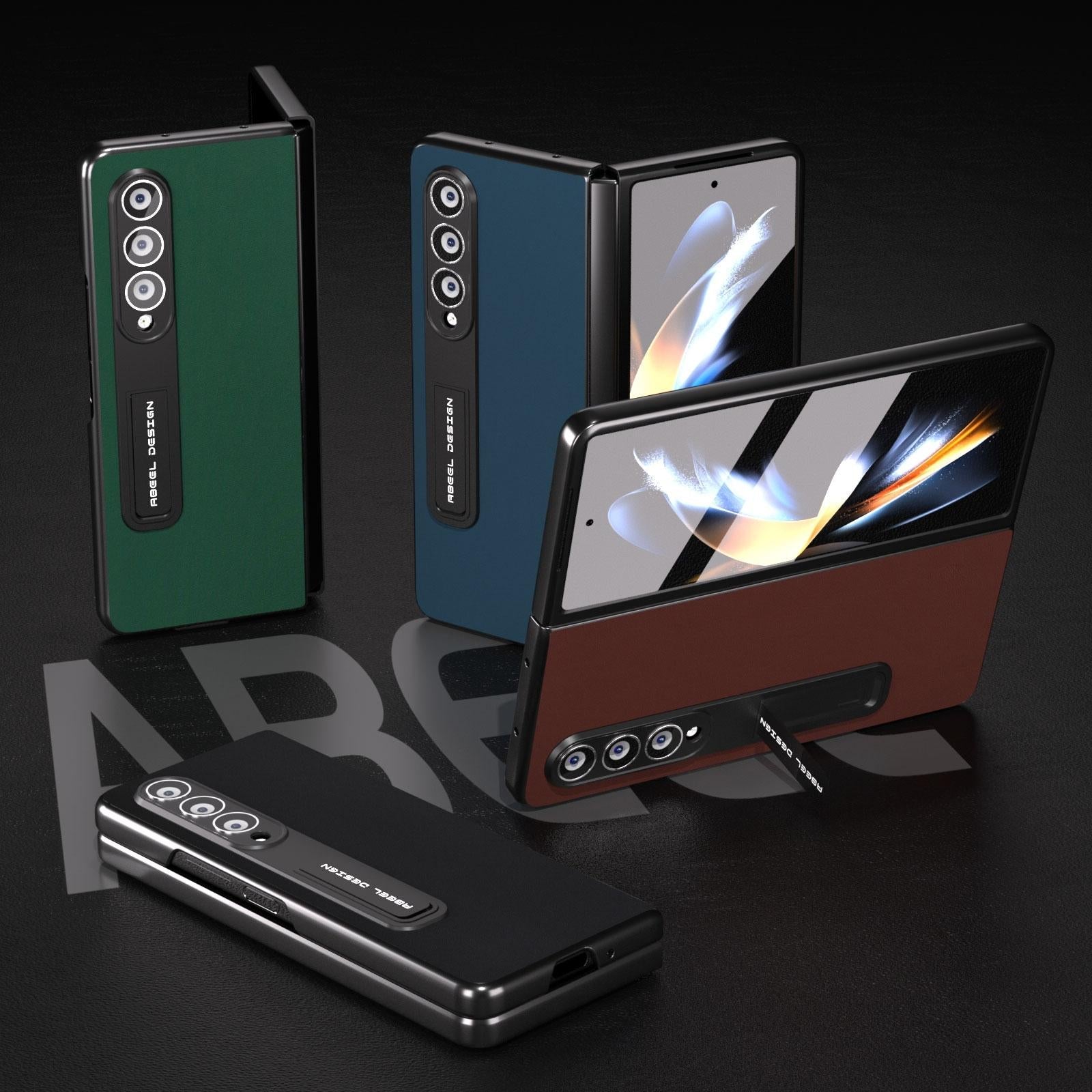For Samsung Galaxy Z Fold4 5G Phone Case With Holder - Silky Soft Edge - Coffee 6