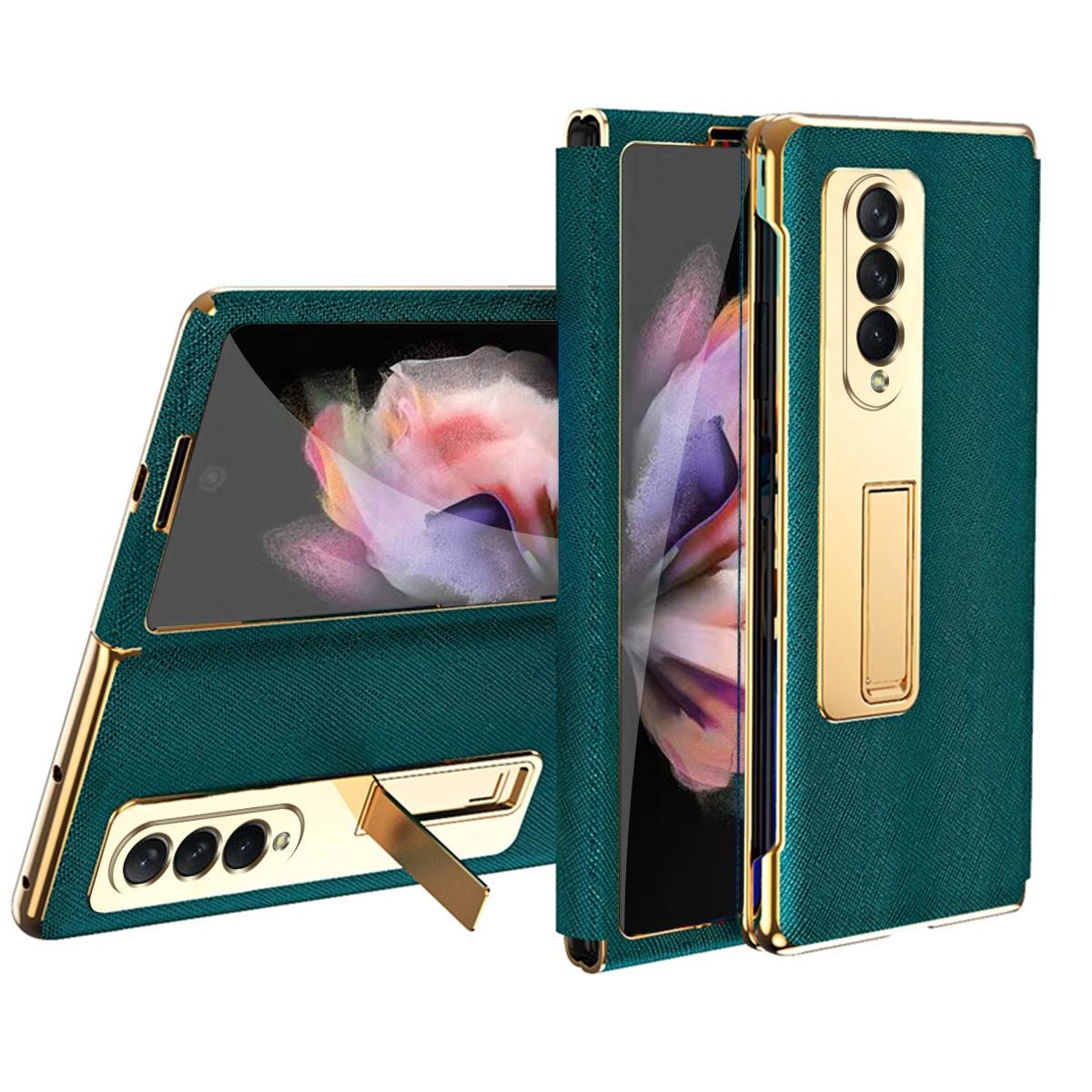 For Samsung Galaxy Z Fold4 5G Flip Case With Tempered Film - Textured Hinge - Purple 12