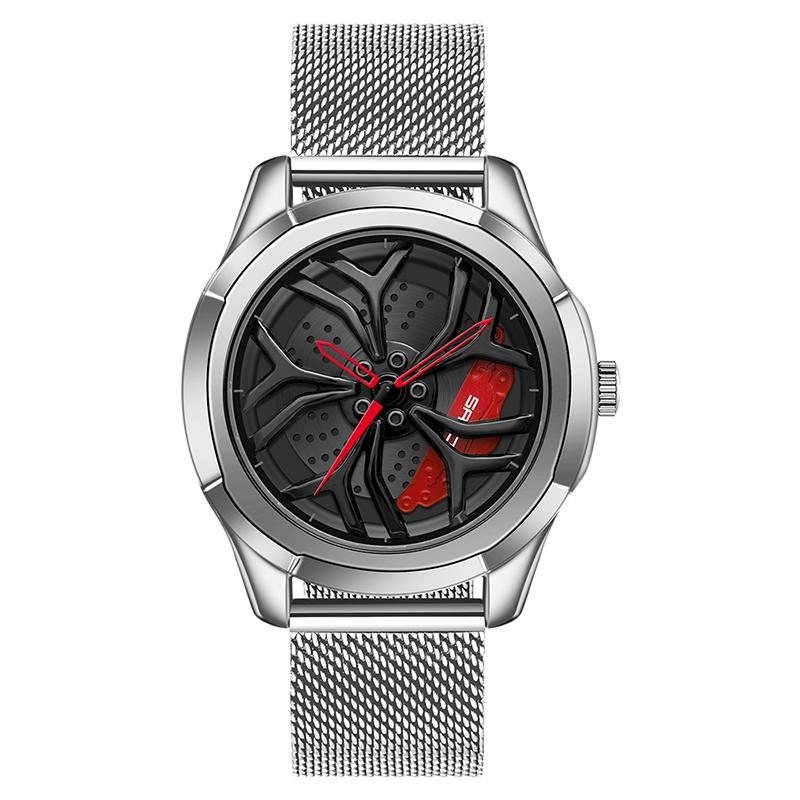 Men Mesh Belt Quartz Watch with 3d Hollow out Wheel - Blue Green 5