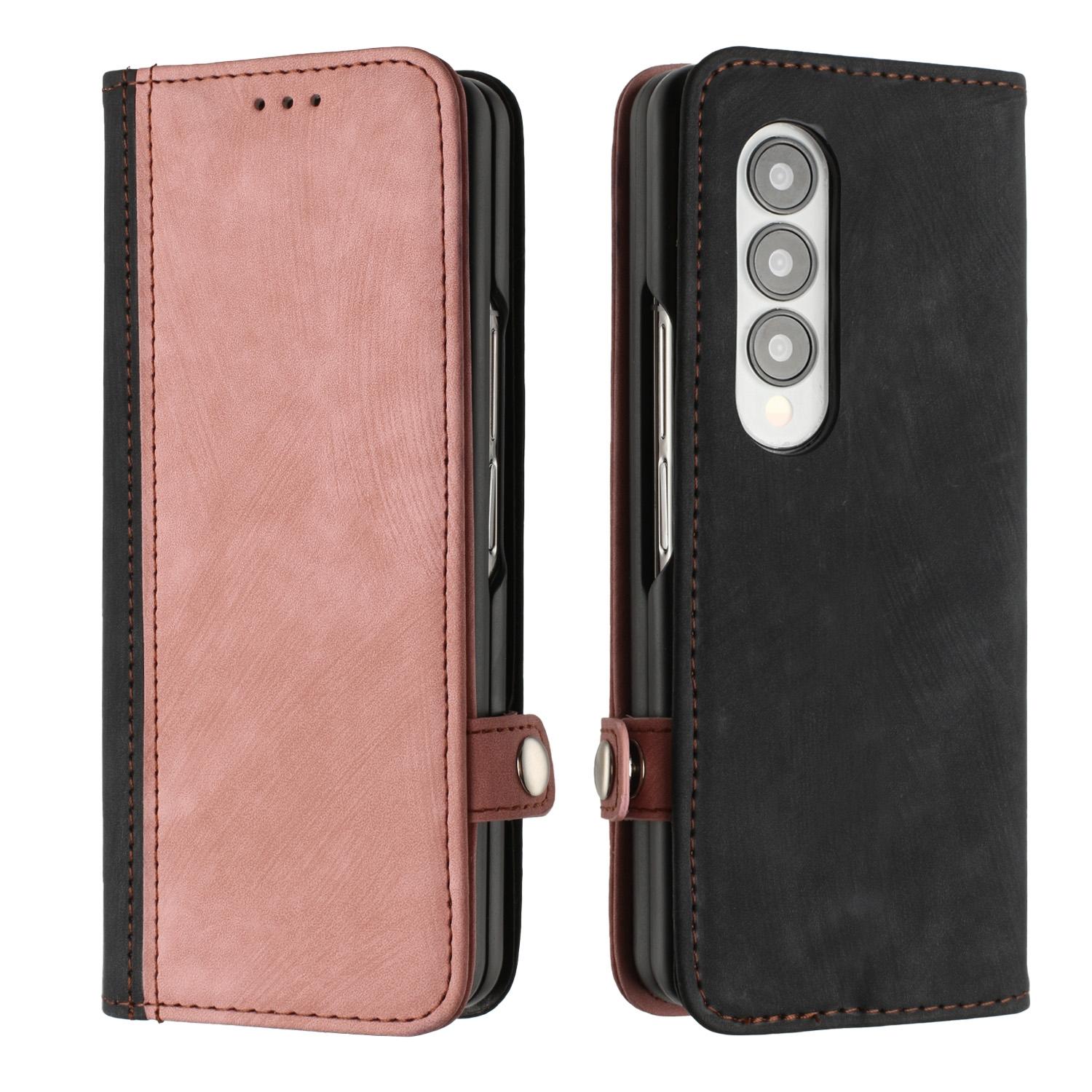 For Samsung Galaxy Z Fold4 5G Leather Phone Case With Side Buckle - Brown