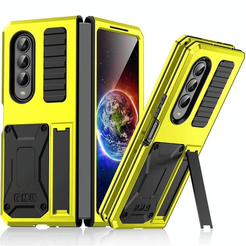 For Samsung Galaxy Z Fold4 5G Shockproof Metal Case With Holder - Silver 8