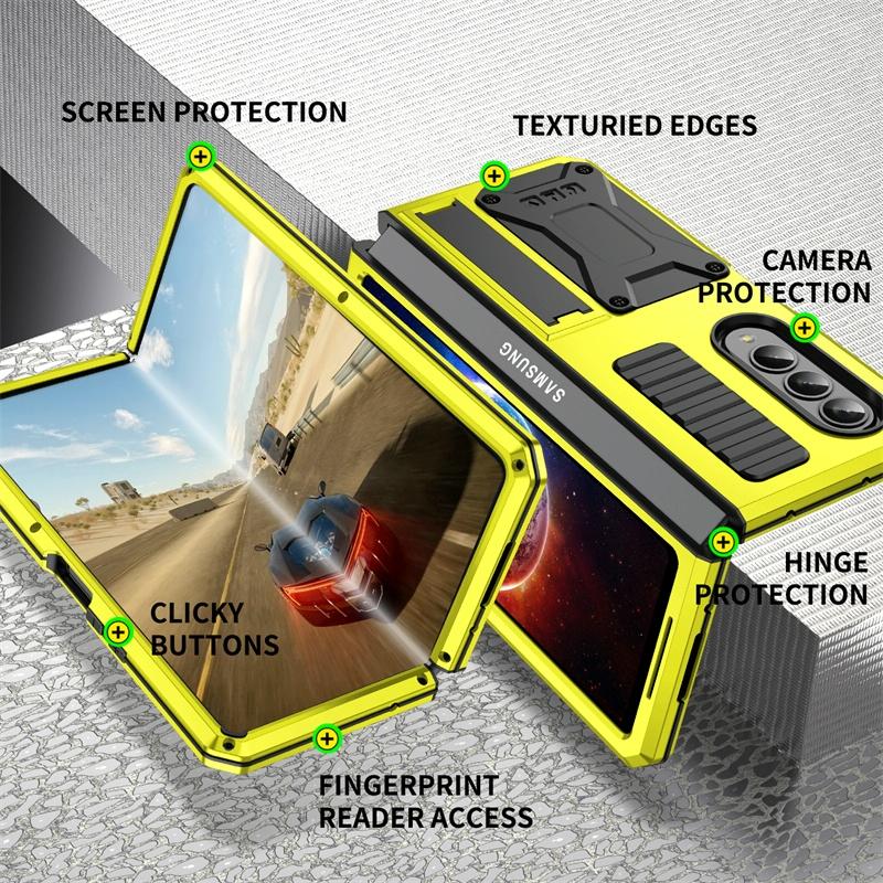 For Samsung Galaxy Z Fold4 5G Shockproof Metal Case With Holder - Silver 10
