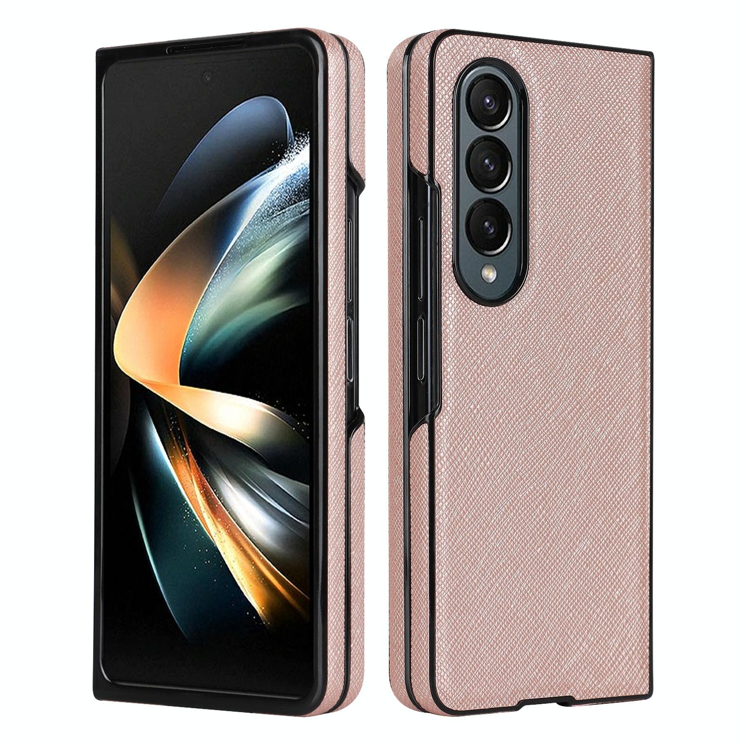For Samsung Galaxy Z Fold4 5G Foldable Cross Pattern Phone Case - Compact Design - Rose Gold