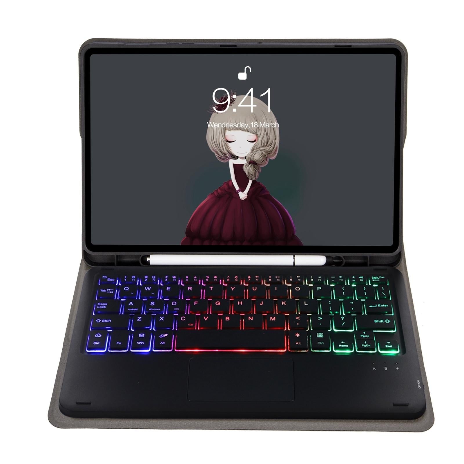 Bluetooth Keyboard Leather Case For Ipad Air / Pro 11 - Touch Pad Backlight Pen Slot - Blue 4
