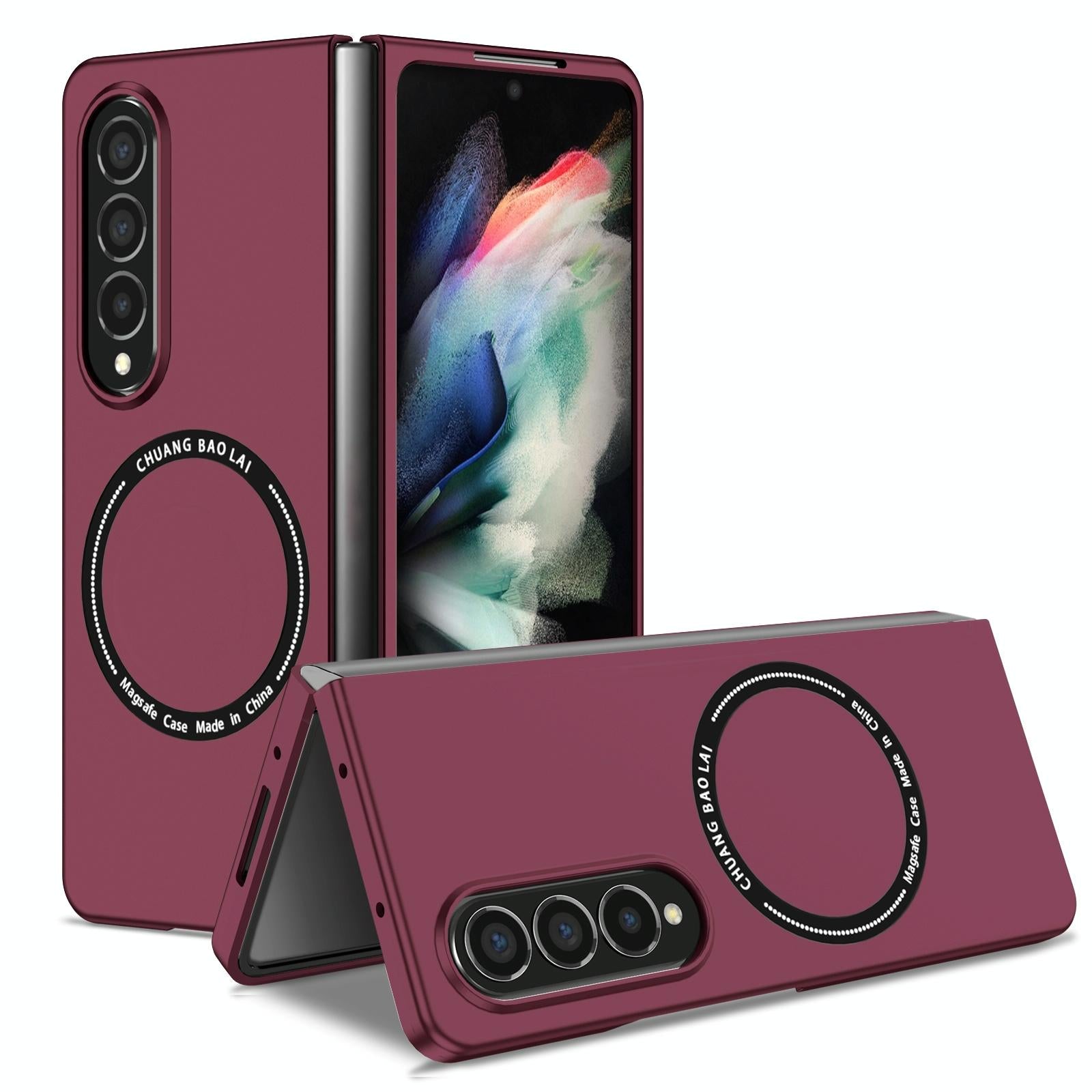 For Samsung Galaxy Z Fold4 5G Secure & Portable Magnetic Folding Case - Wine Red