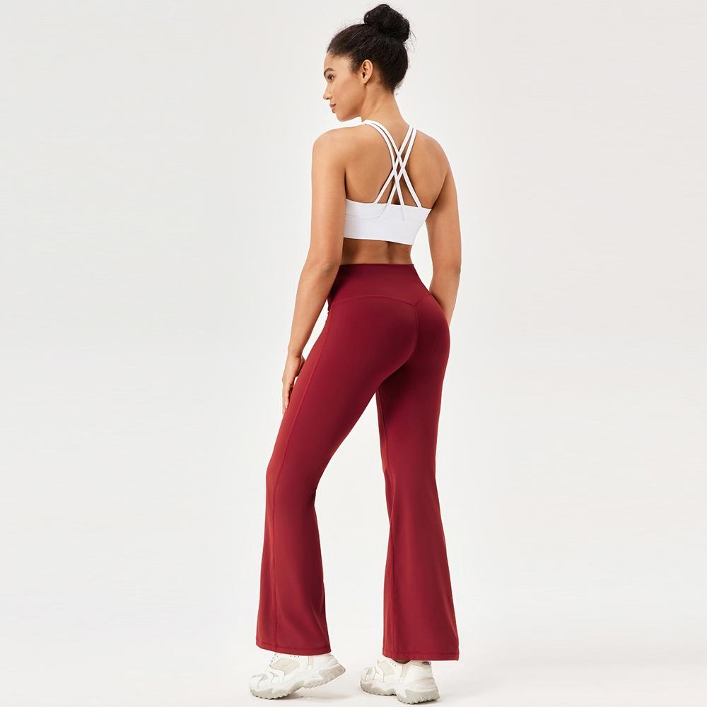 High Waisted Elastic Yoga Flared Pants Size L - Wine Red - Xl 8